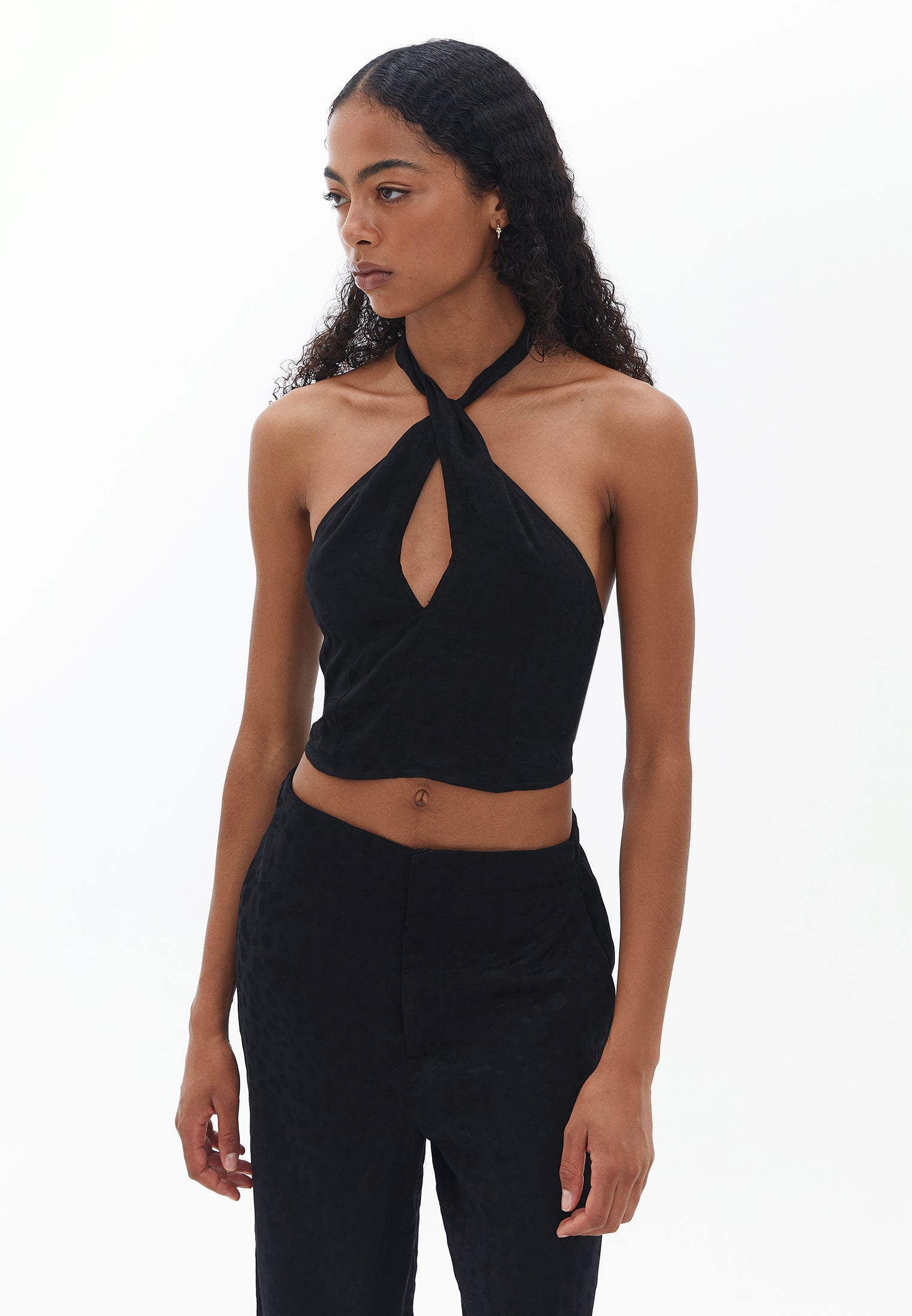 SLEEVELESS BLOUSE WITH TIES - BLACK