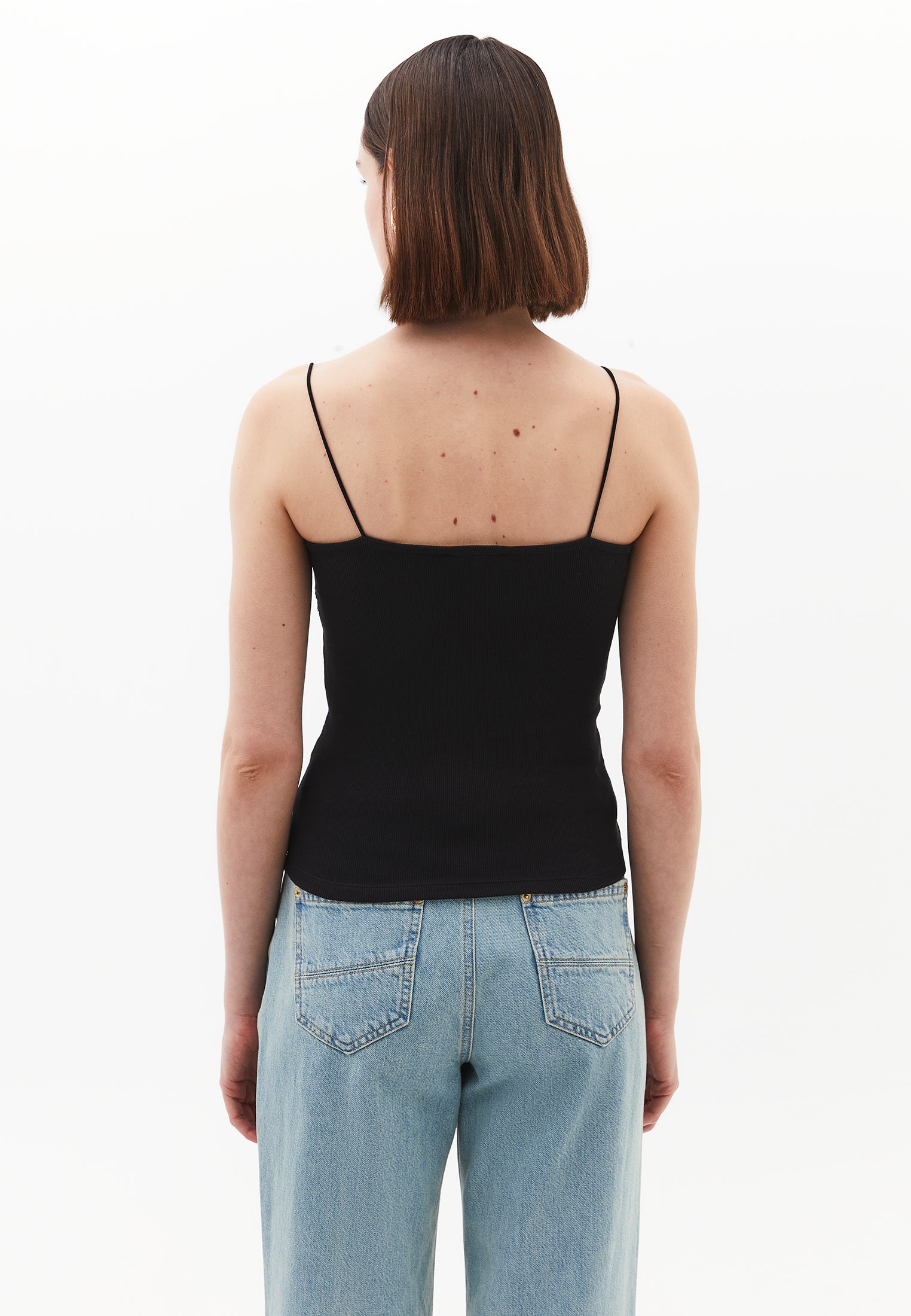 V Neck Strap Tank Top - BLACK