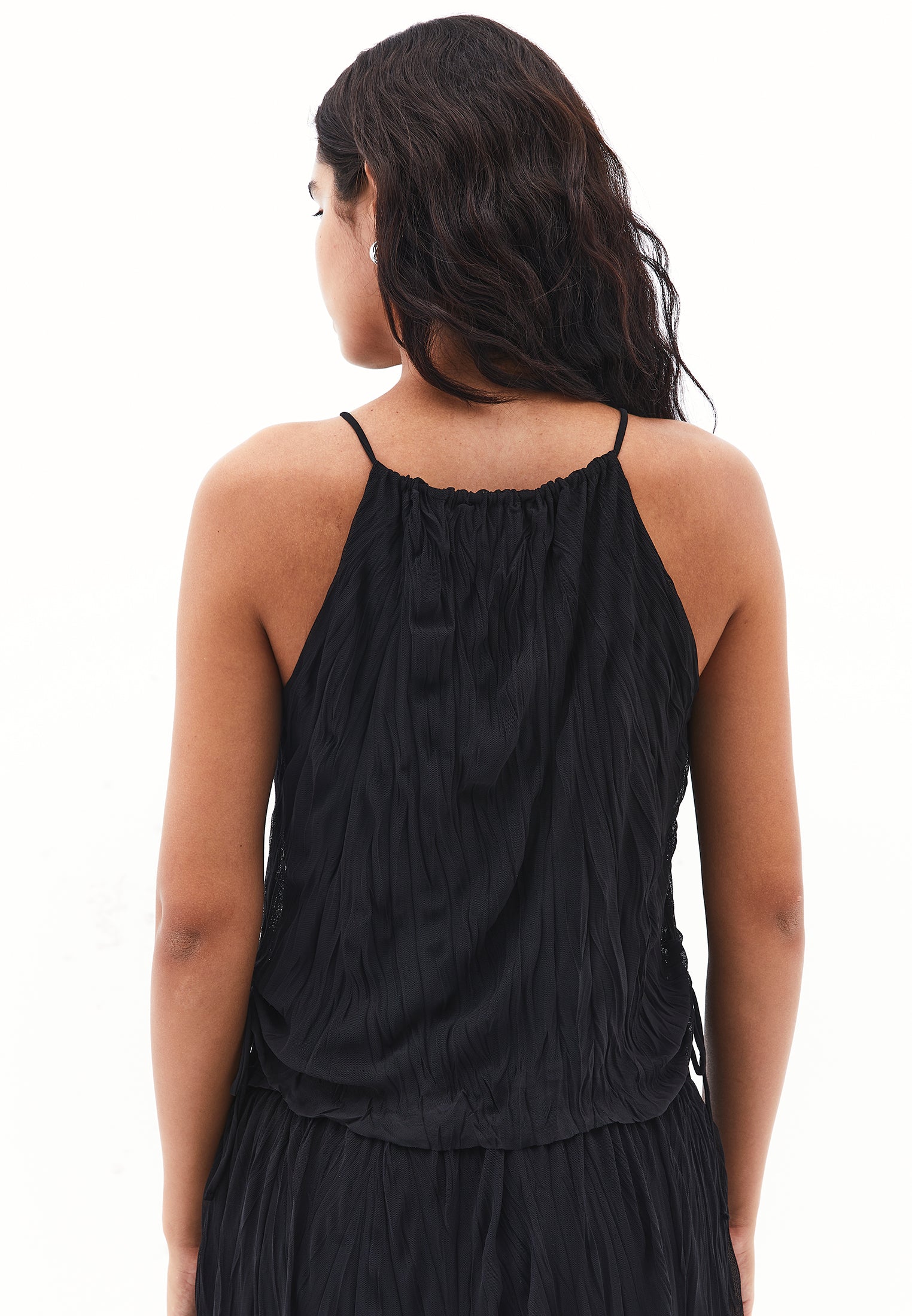 Halter neck wrinkled look blouse - BLACK
