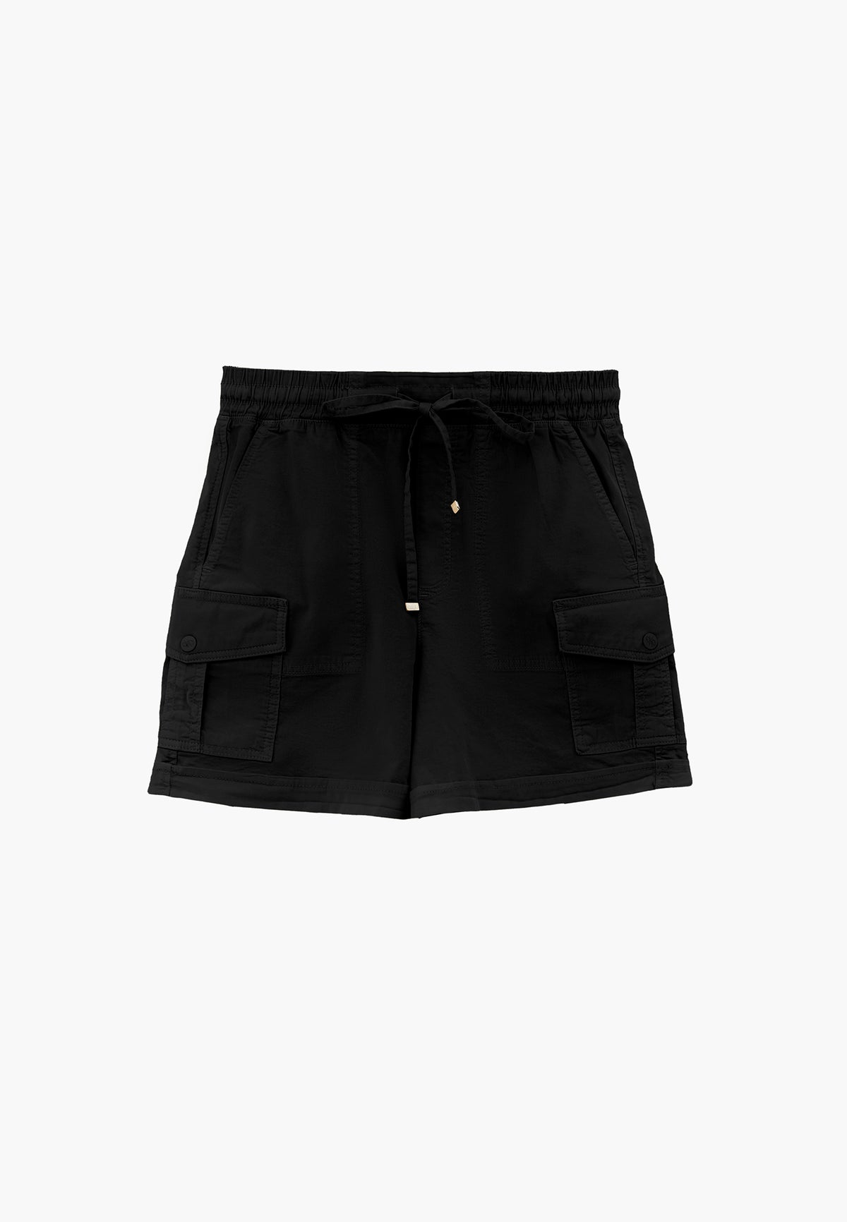 Ultra High Waist Elastic Waistband Tie Shorts - Black