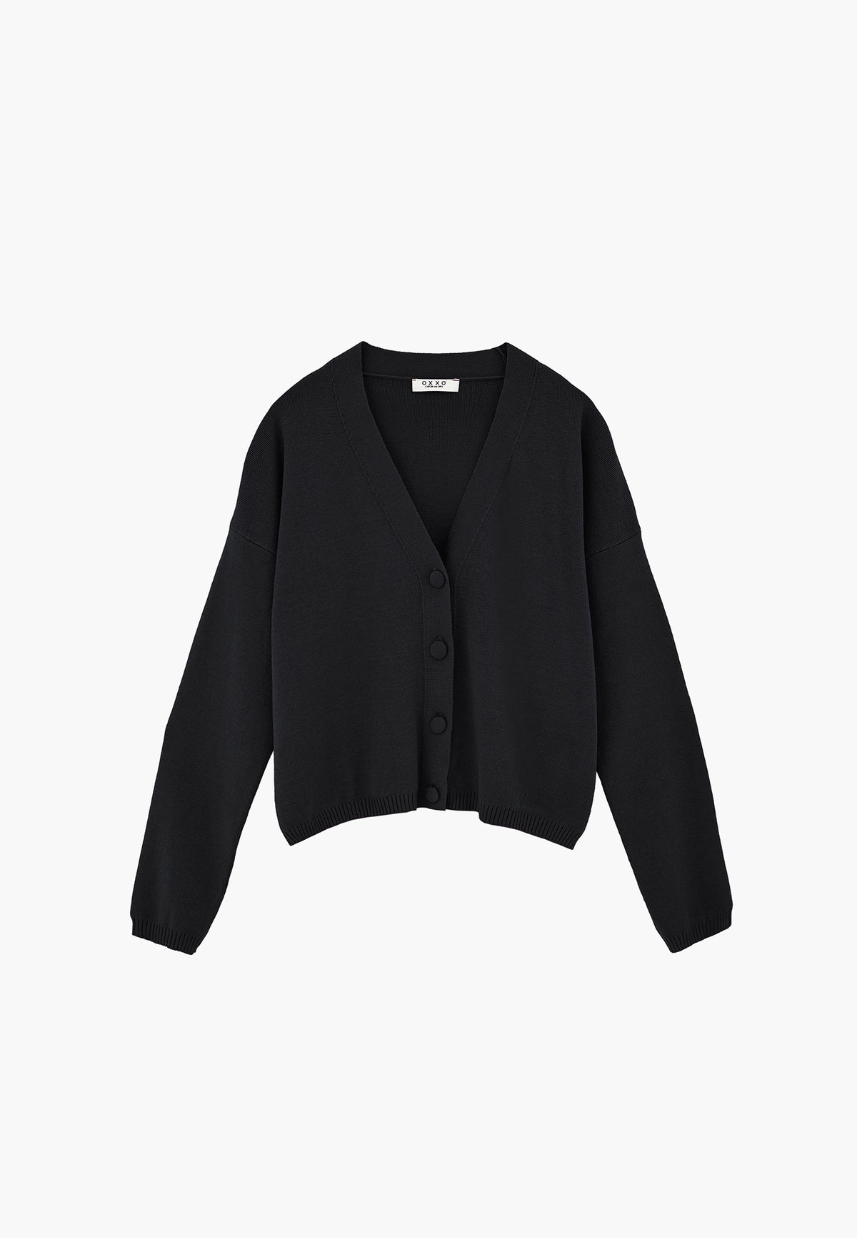 V-Neck Long Sleeve Cardigan - Black