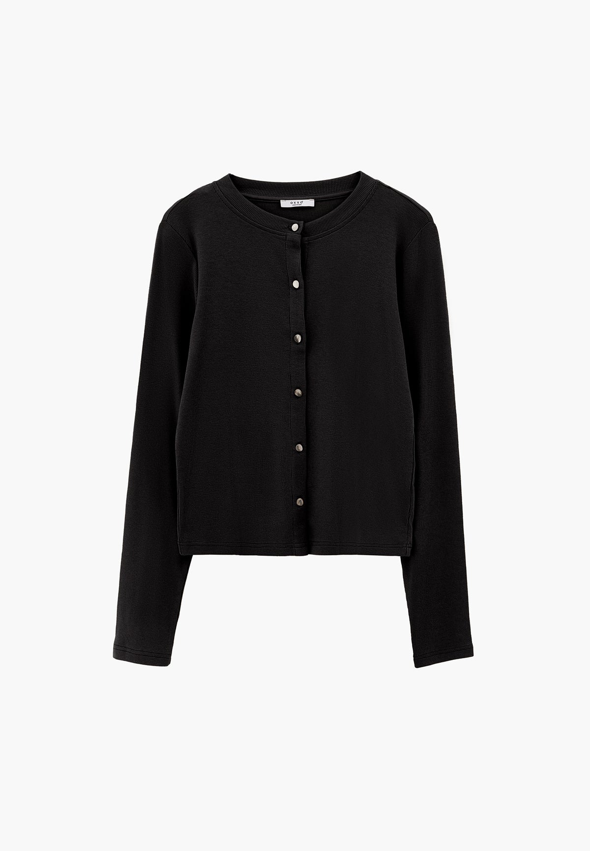 Buttoned Crew Neck Cardigan - BLACK