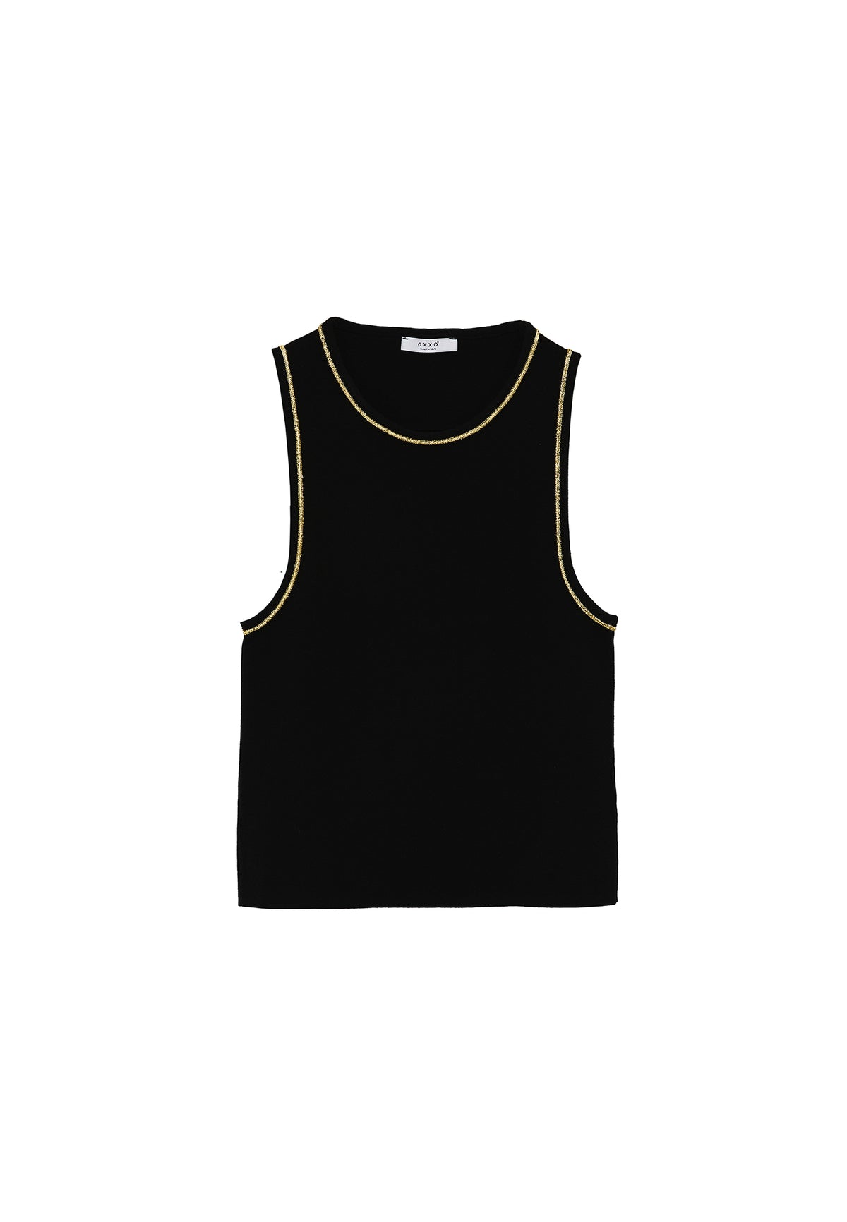 Glittery Crew Neck Sleeveless Tank Top - Black