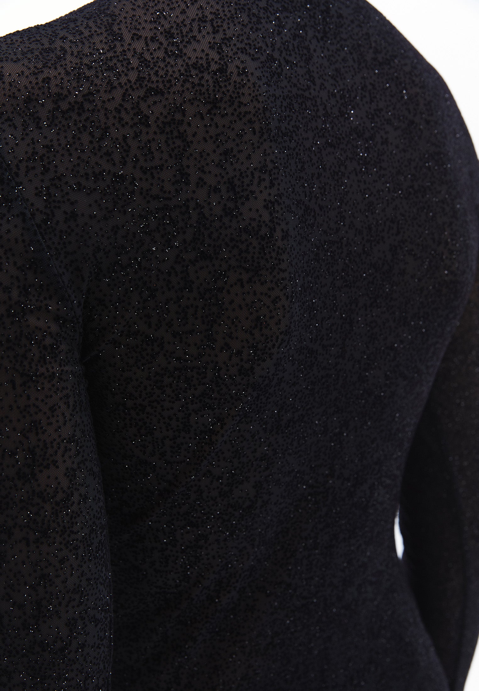 Glitter Crew Neck Long Sleeve T-Shirt - BLACK