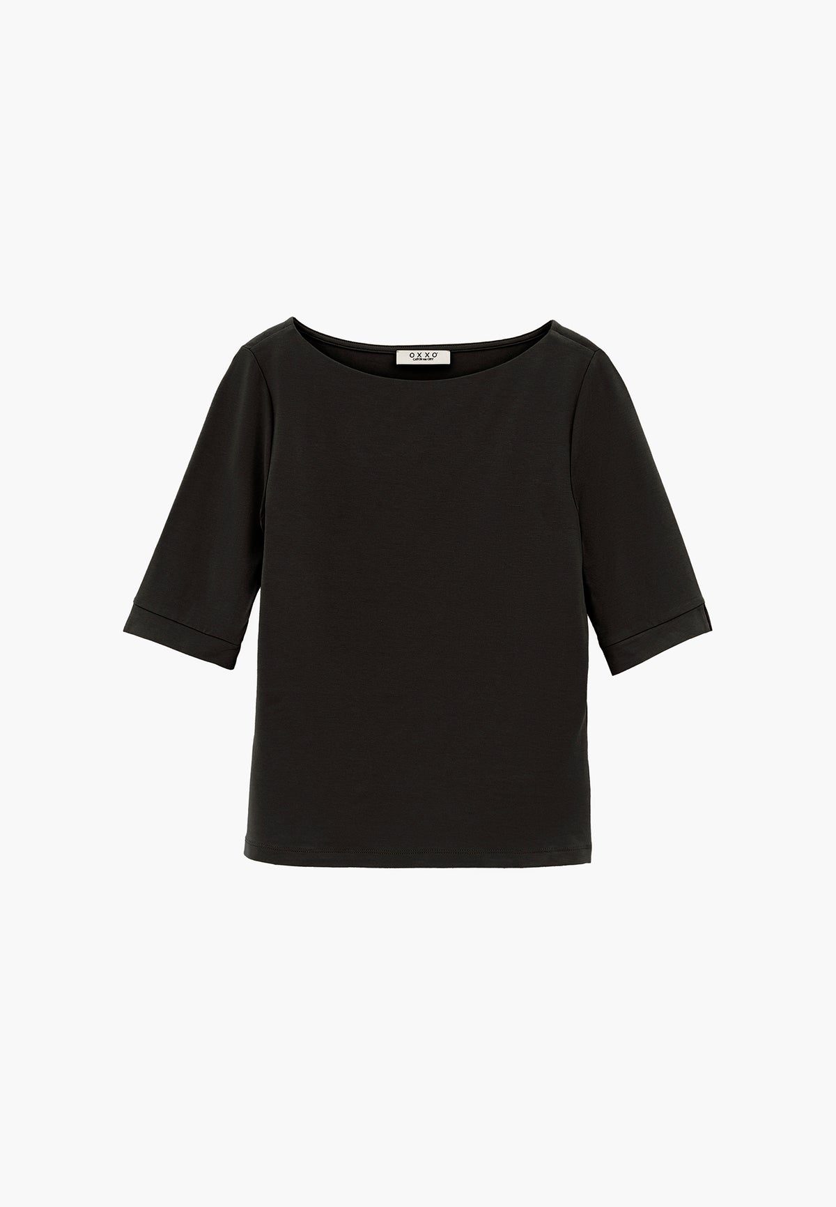 Boat Neck Half Sleeve Bodycon T-Shirt - Black