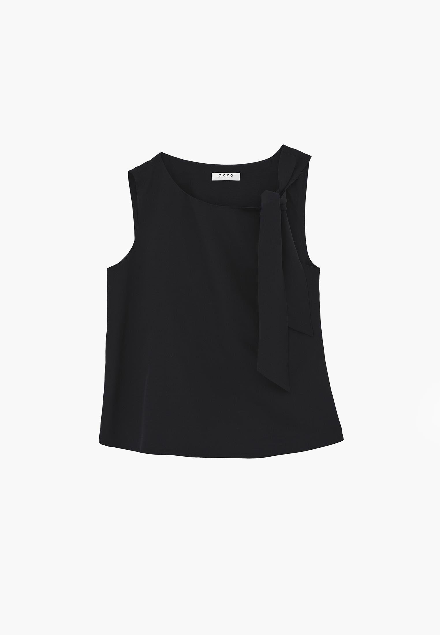 Boat Neck Blouse With Bow Detail - BLACK