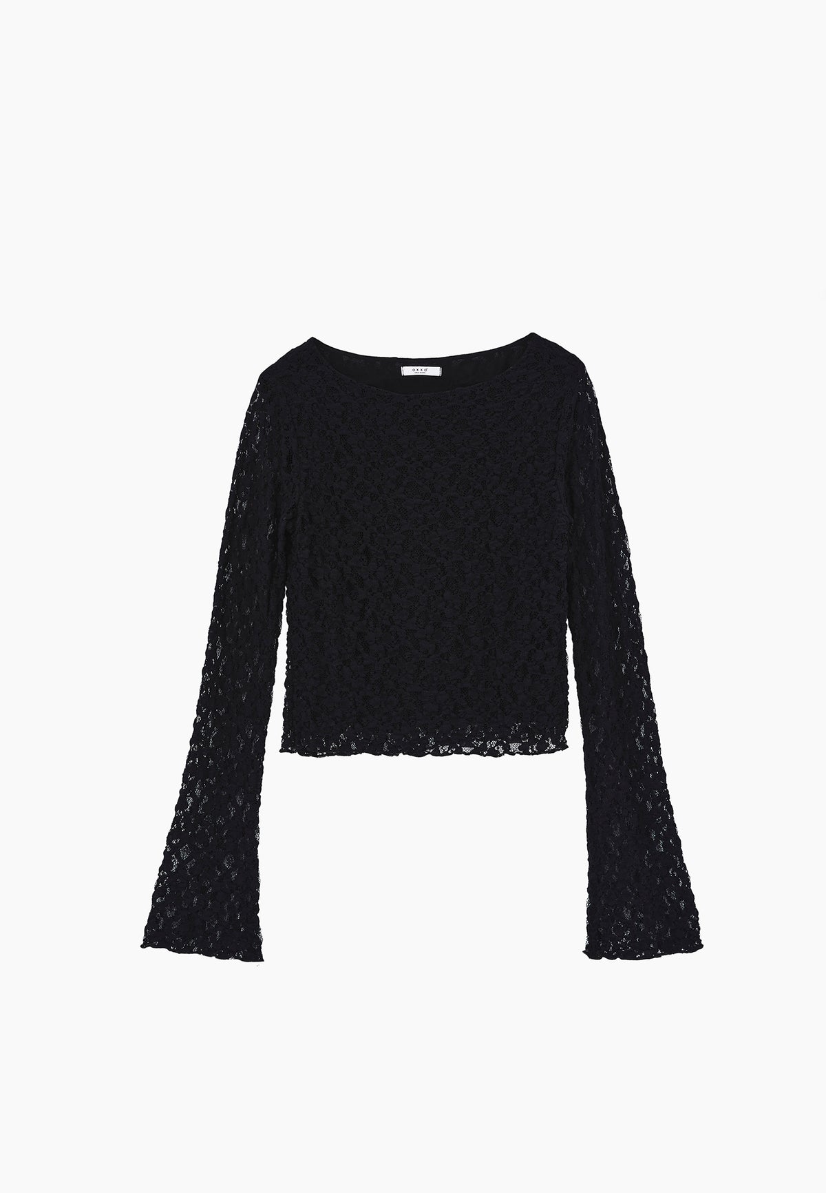 Boat Neck Long Sleeve T-Shirt - BLACK