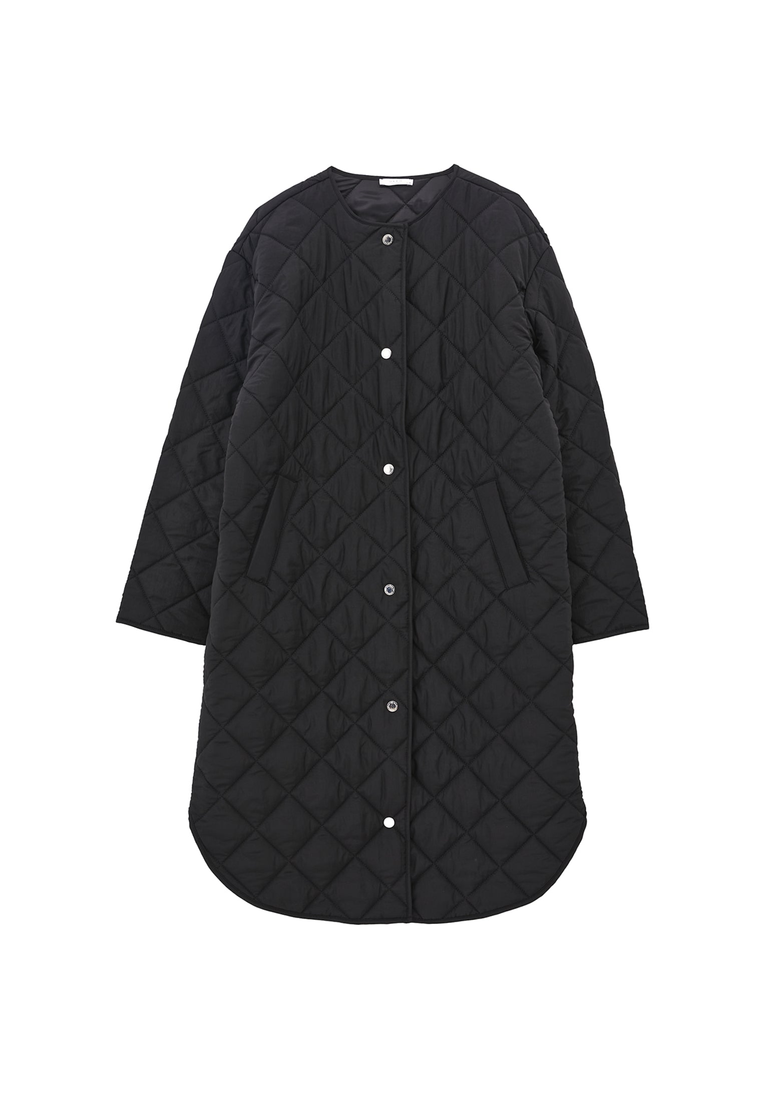 Crew neck long coat - BLACK