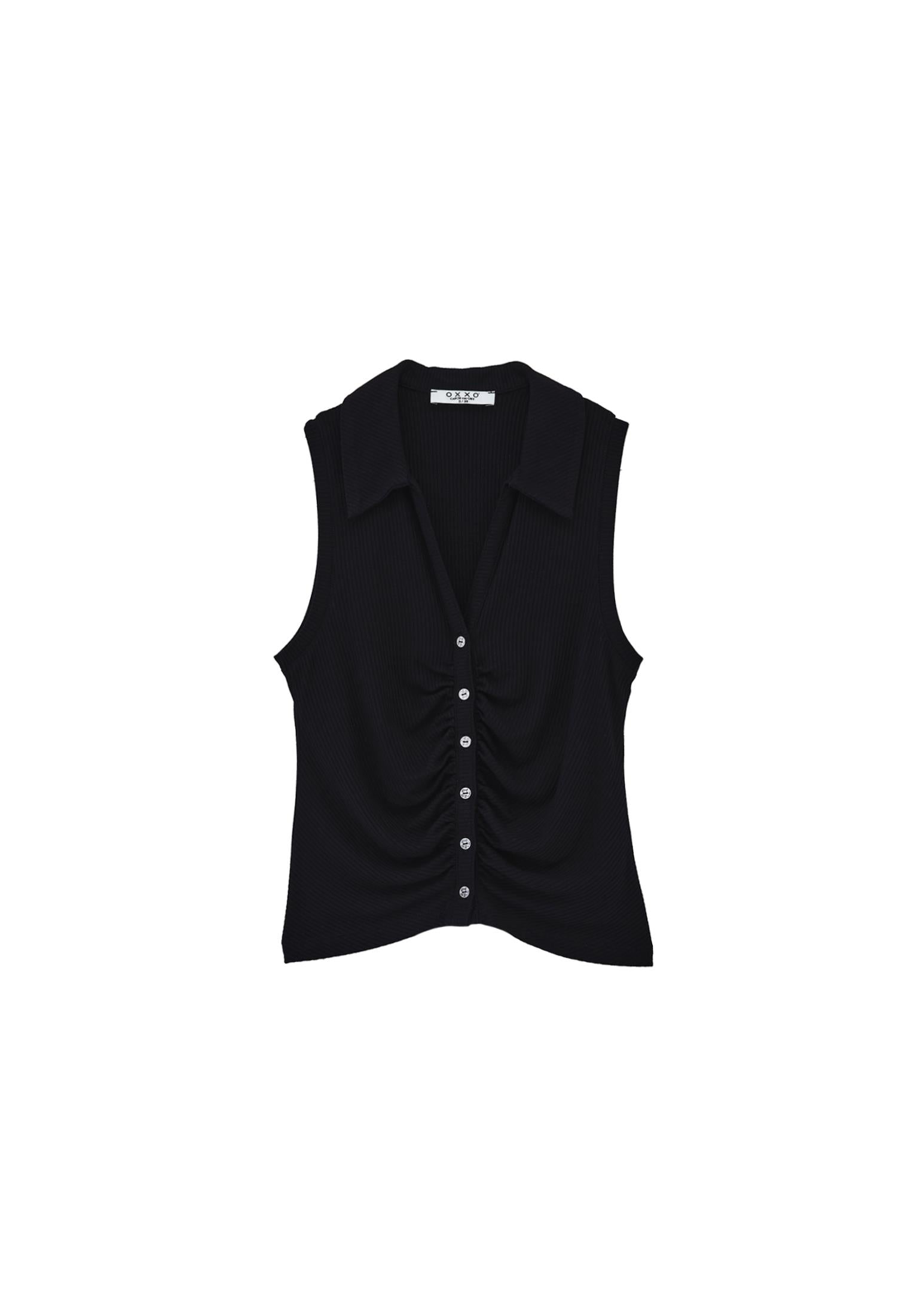 Polo Neck Tank Top - BLACK