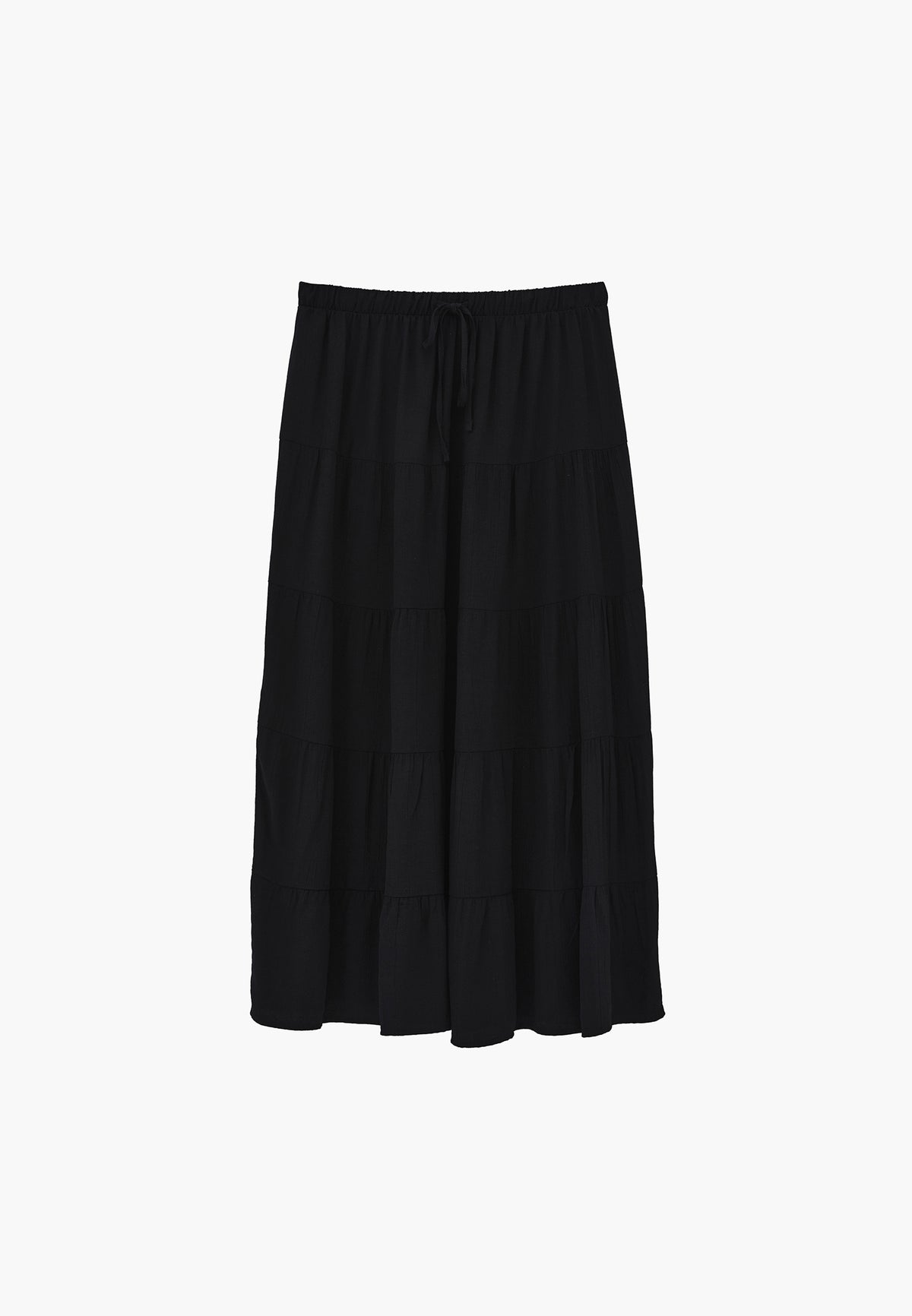 High Waist Ruched Midi Skirt - BLACK