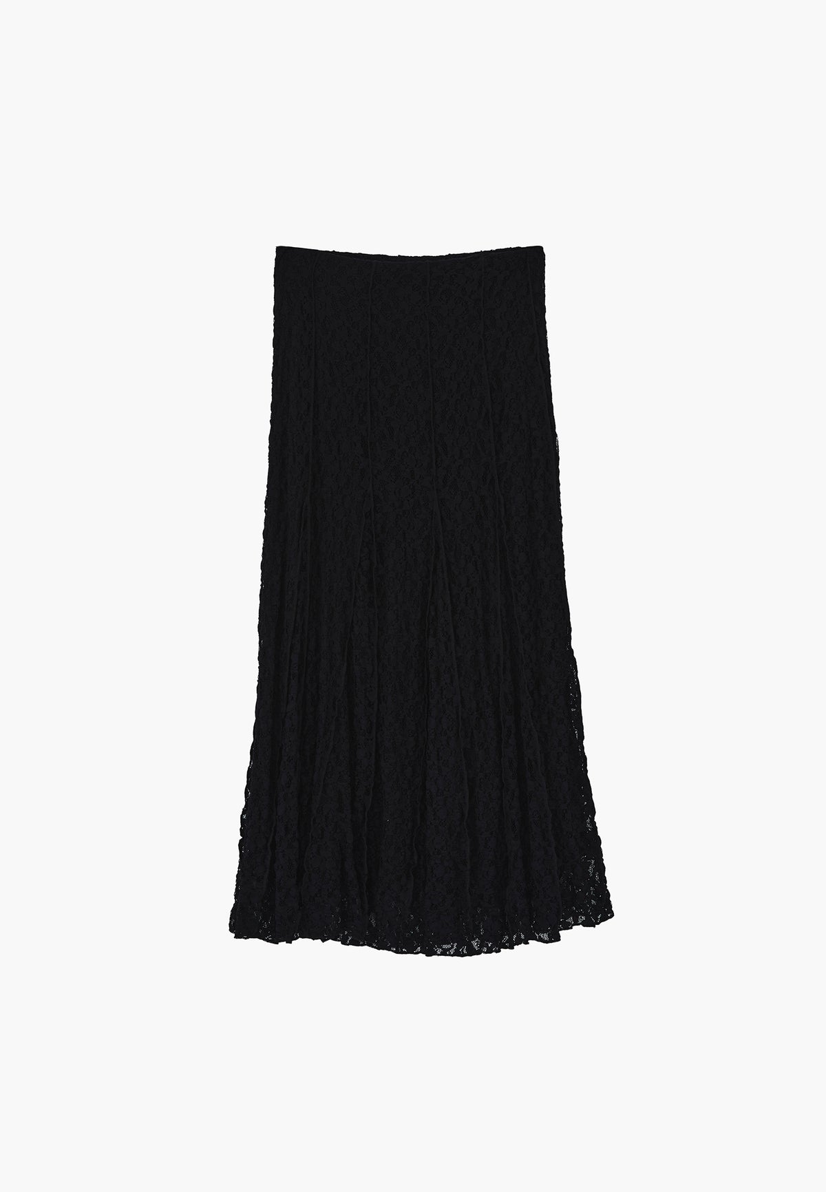 High Waist Flared Long Skirt - BLACK