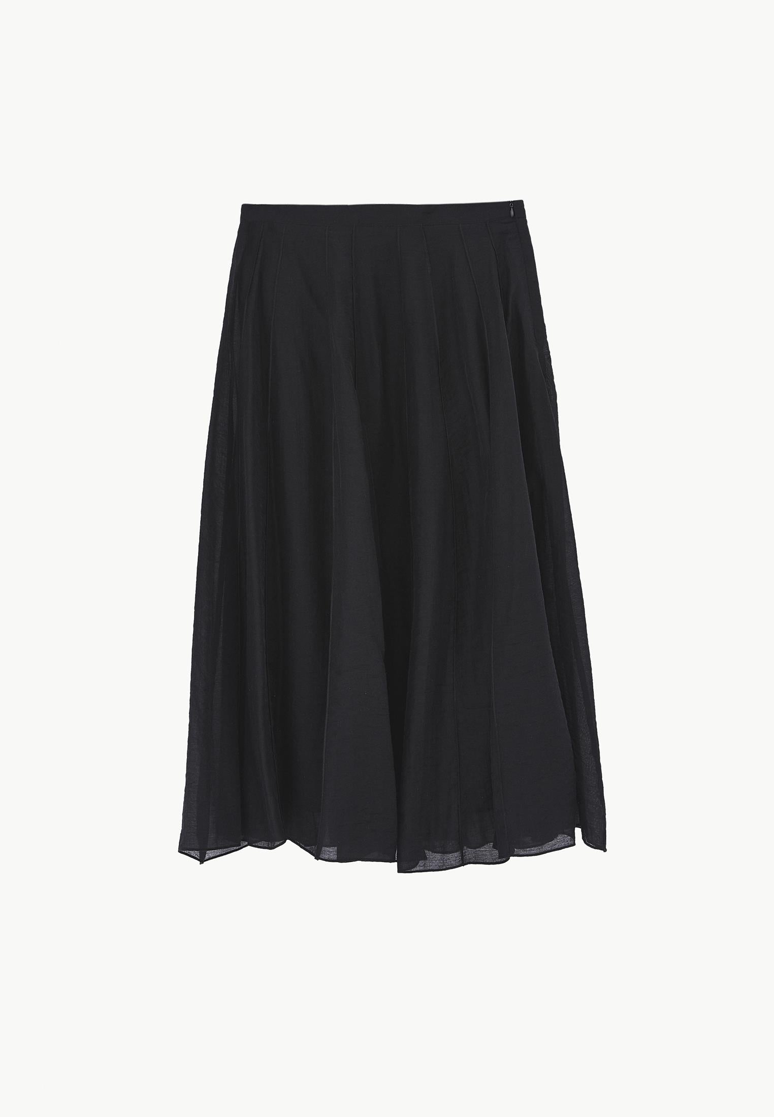 Midi Flared Woven Skirt - BLACK