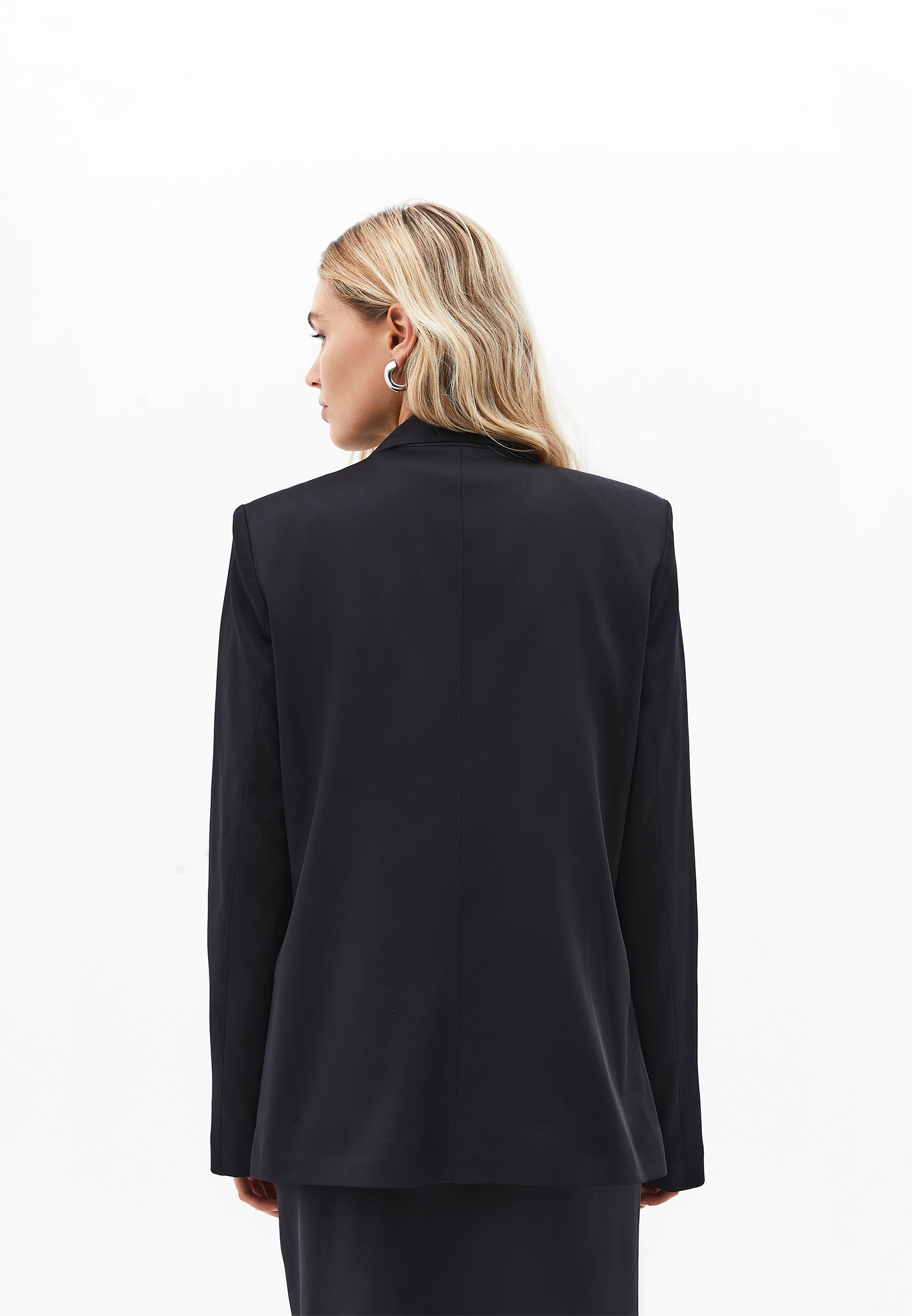 Button Detailed Oversize Blazer Jacket - BLACK