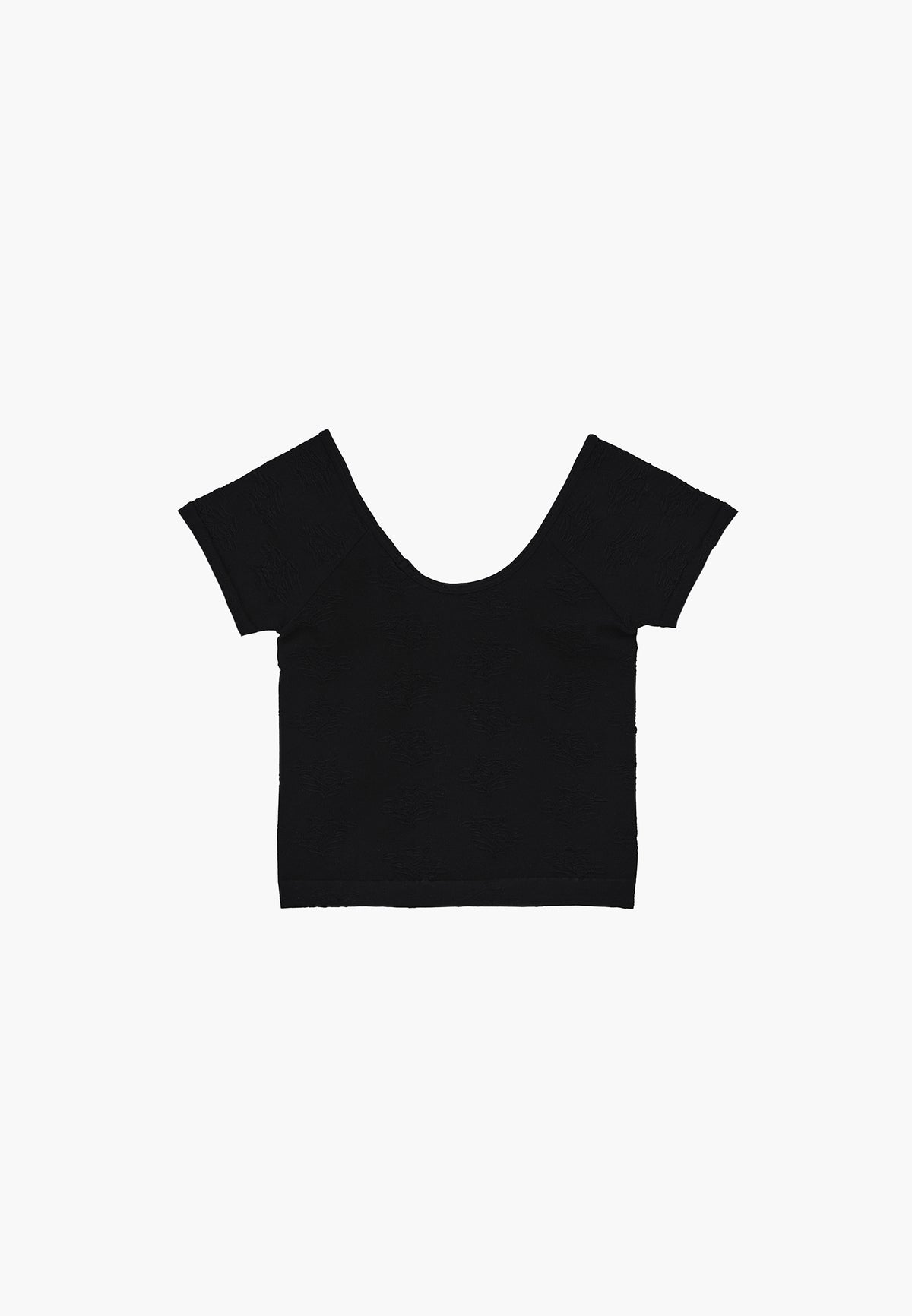 Wide Neck Short Sleeve Bodycon T-Shirt - Black