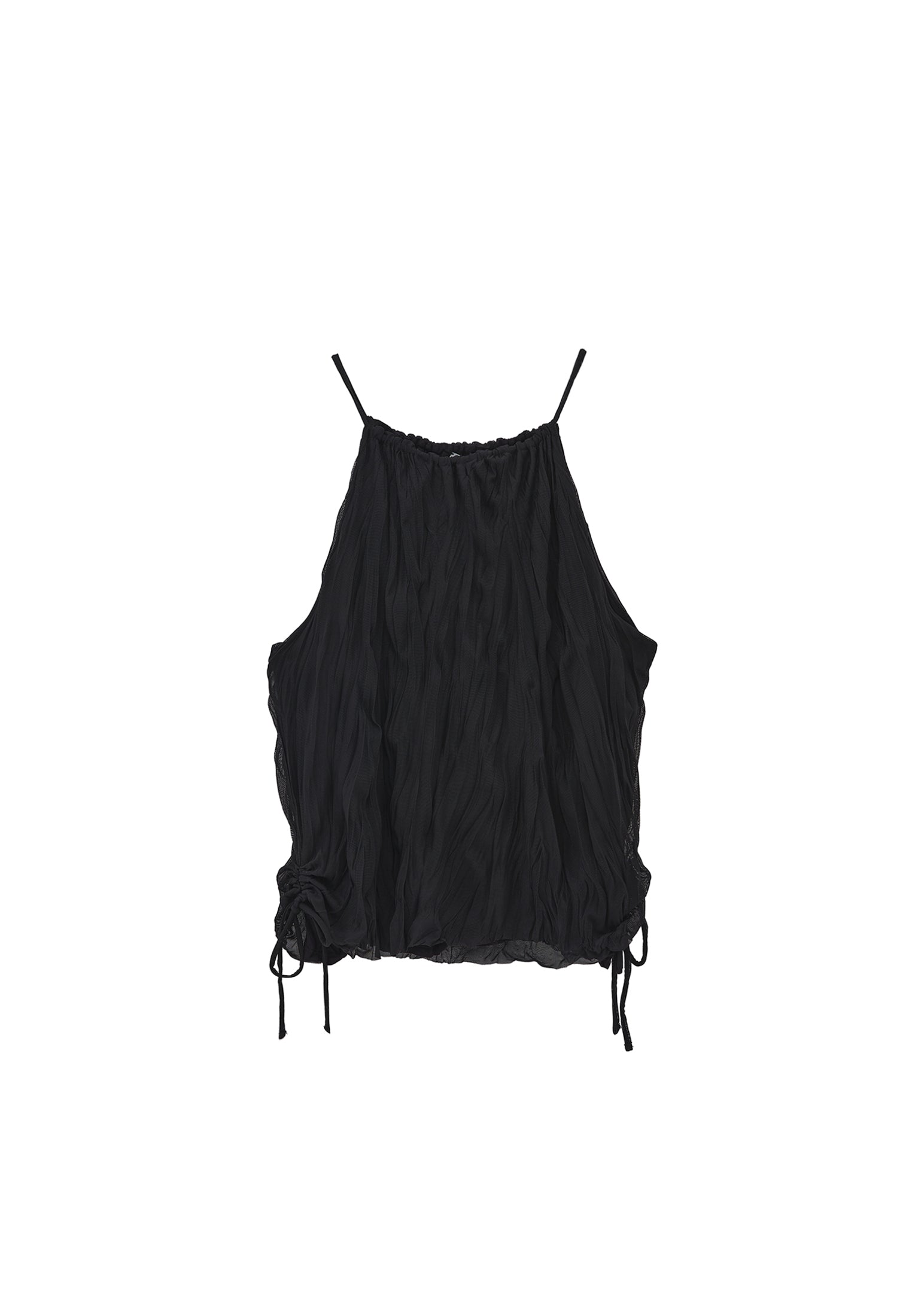 Halter neck wrinkled look blouse - BLACK