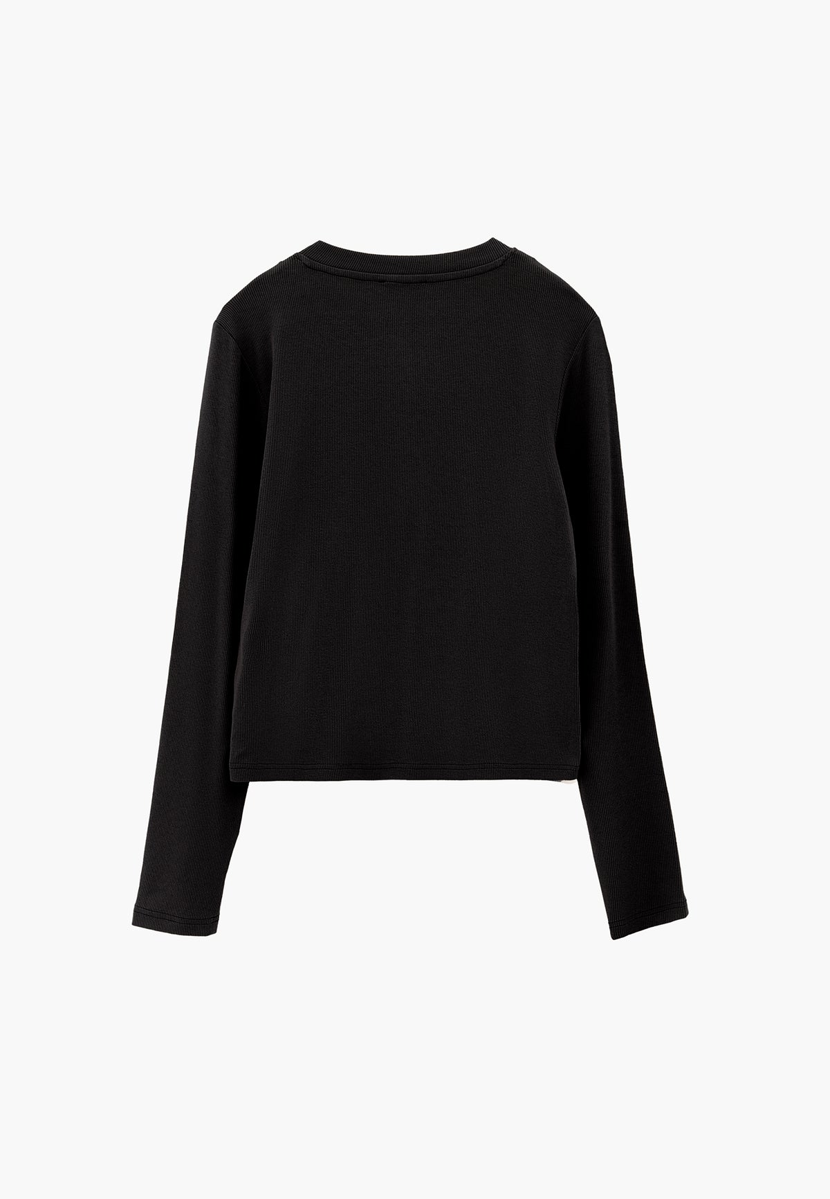 Buttoned Crew Neck Cardigan - BLACK