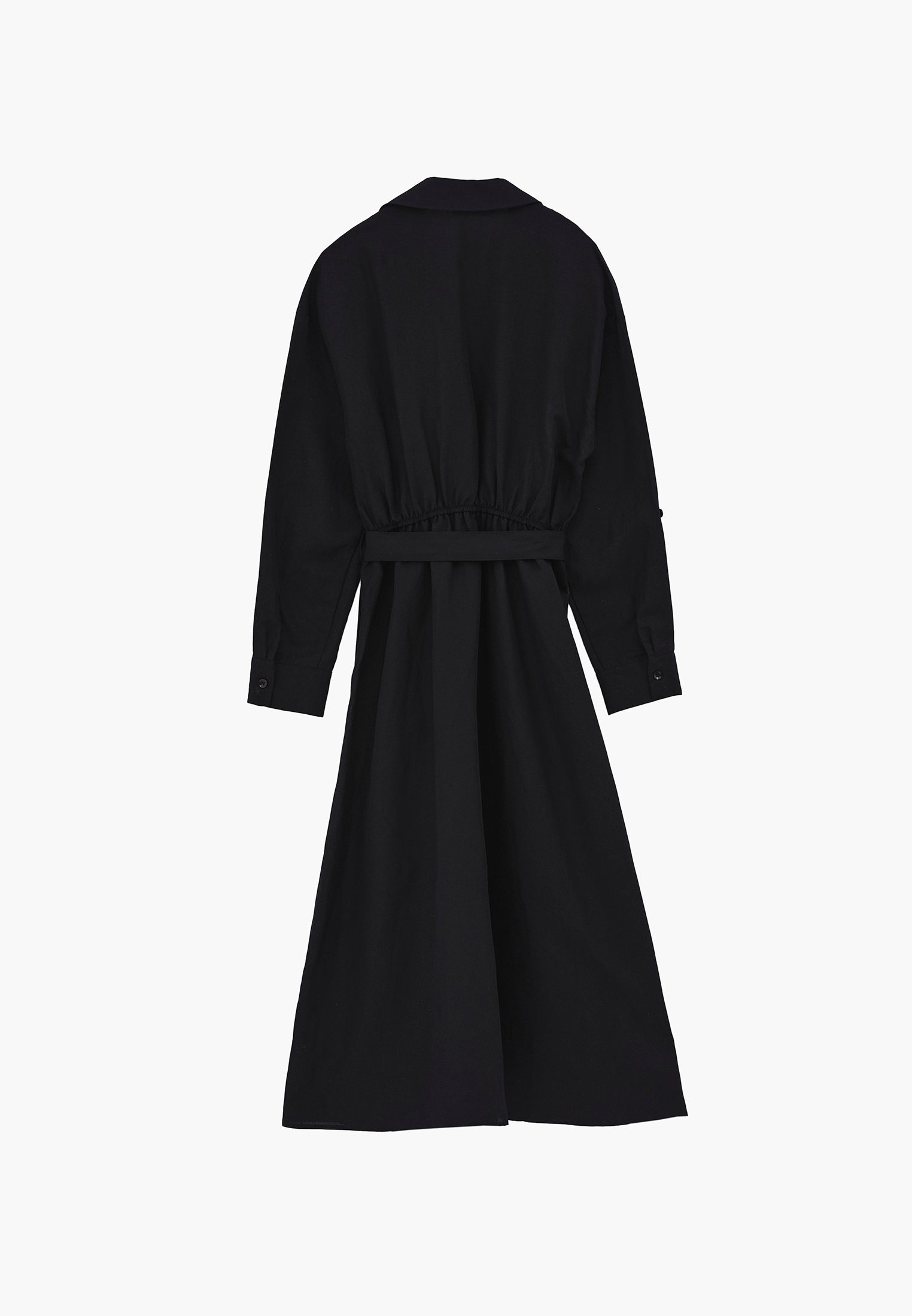 Long shirt collar dress with belt detail - BLACK