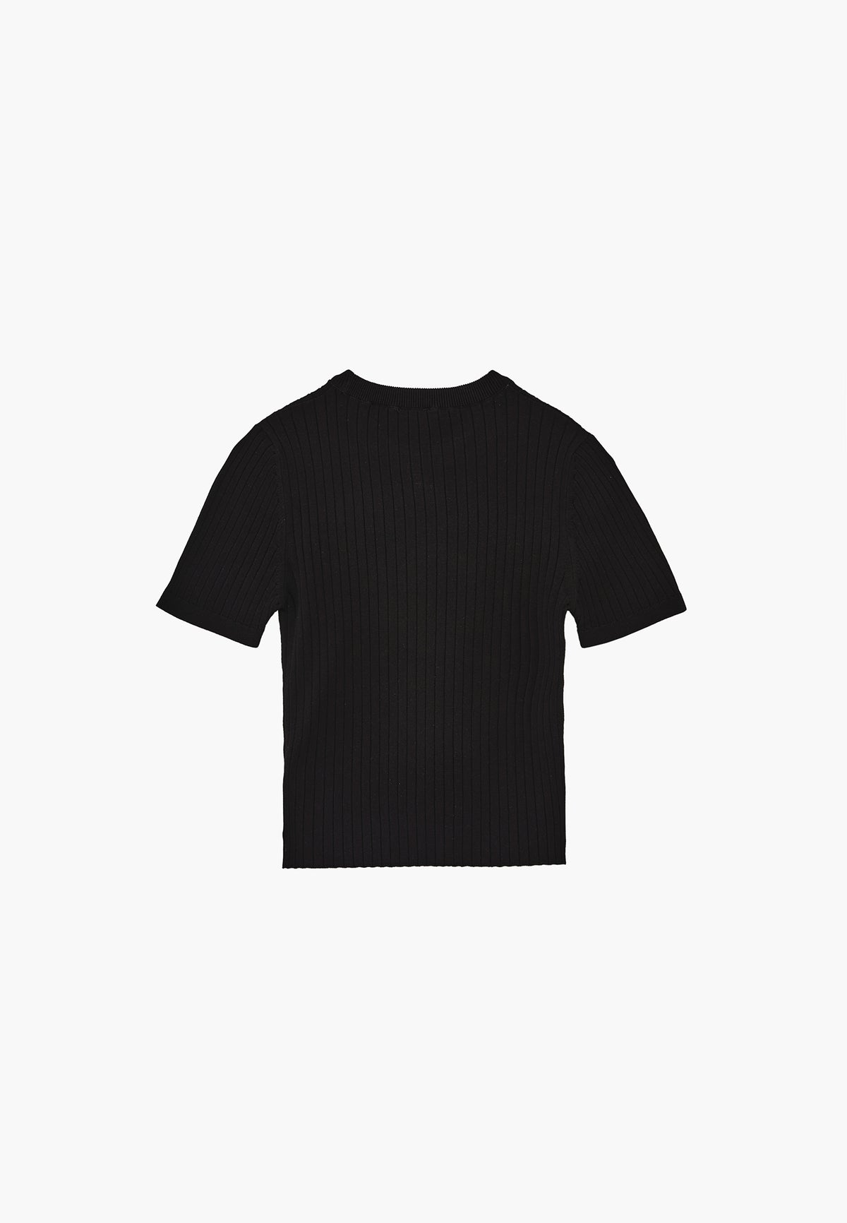 Ribbed Crew Neck Short Sleeve Sweater - BLACK