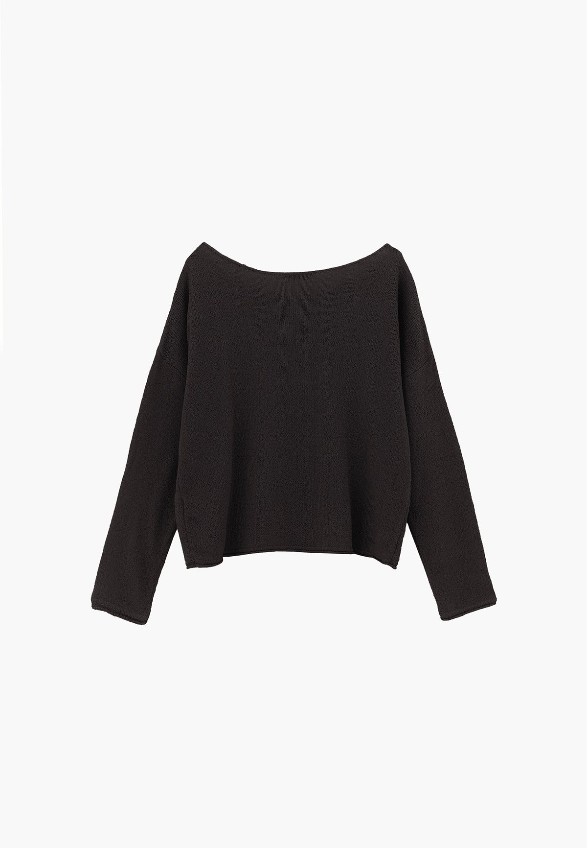 Boat Neck Bouclé Sweater - BLACK