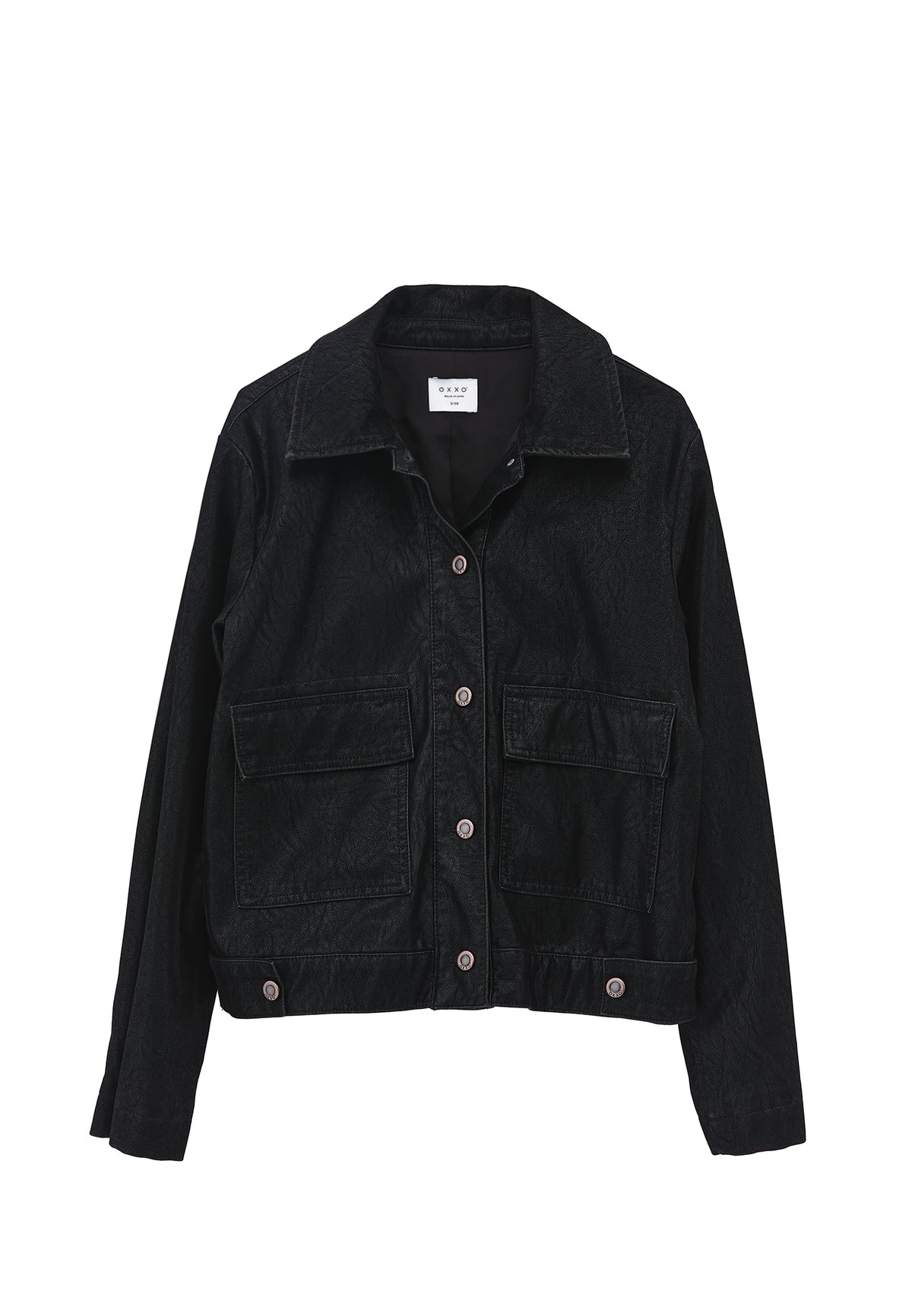 Slim Suede Jacket With Pocket Details - Black