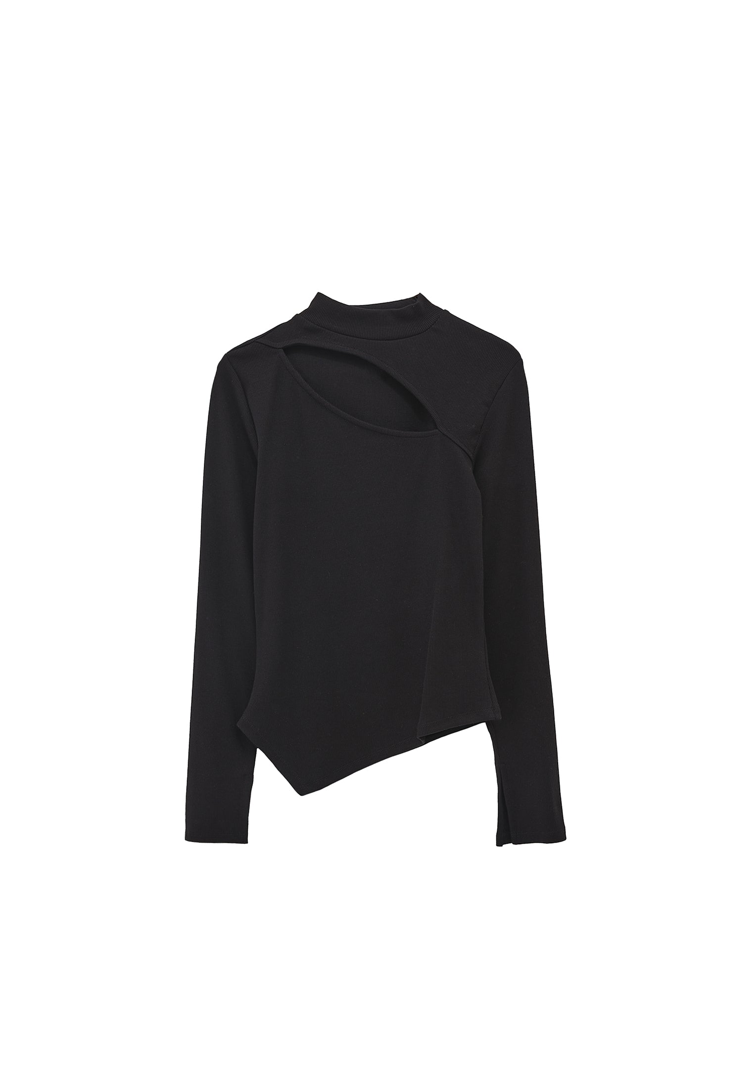 Long Sleeve T-Shirt With Cut Out Details - BLACK