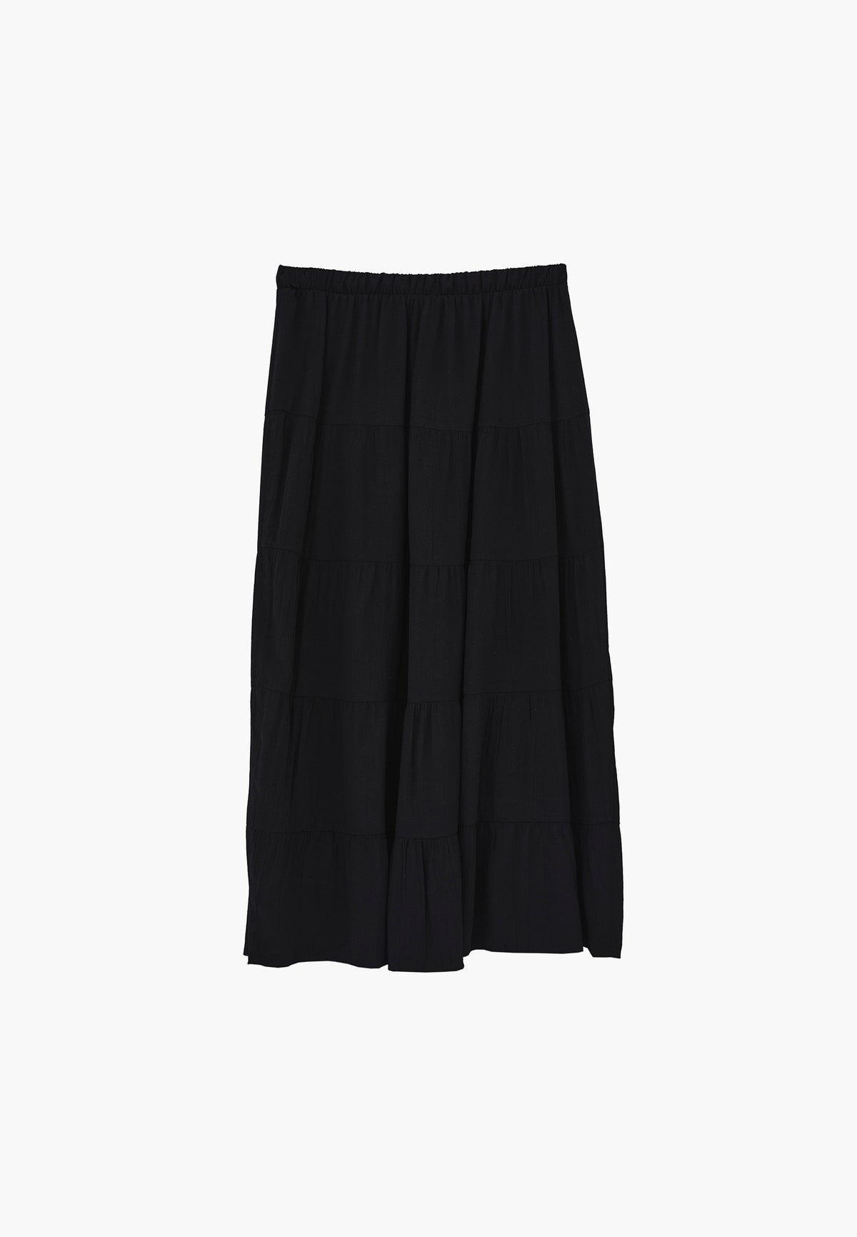 High Waist Ruched Midi Skirt - BLACK