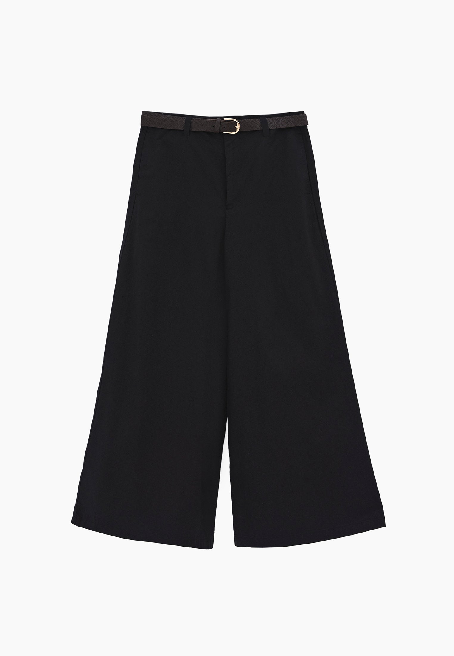 Belted Detail Ultra High Waist Wide Leg Trousers - BLACK