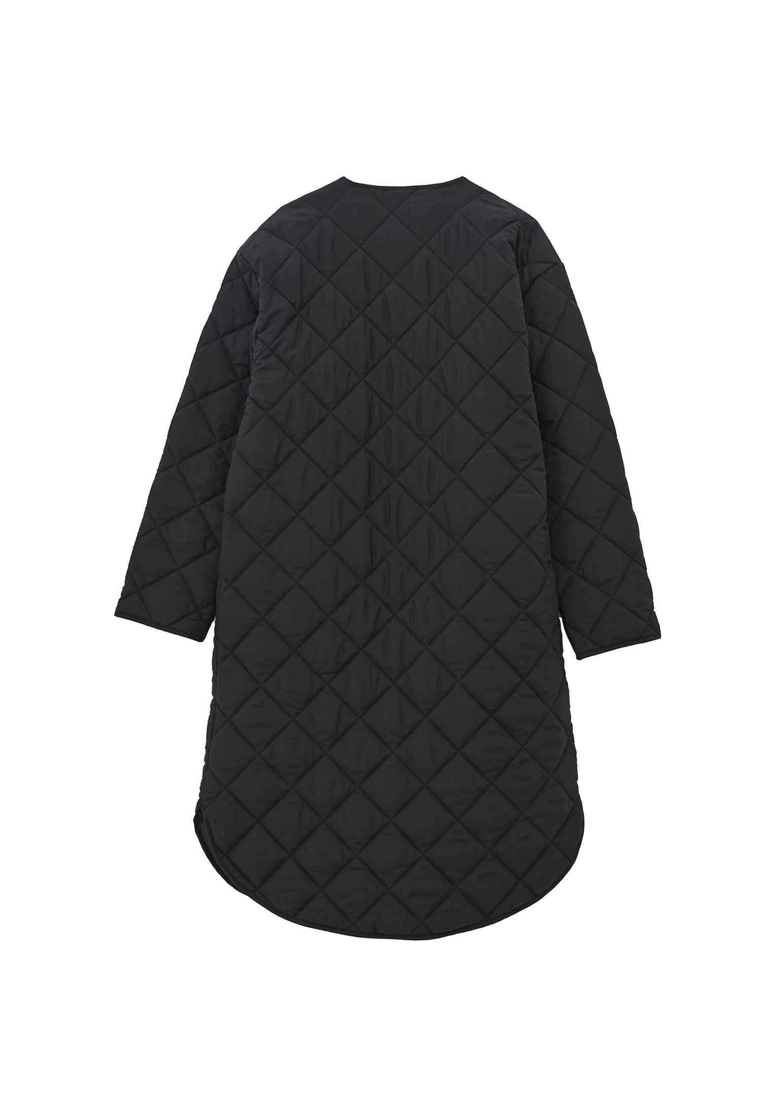 Crew neck long coat - BLACK