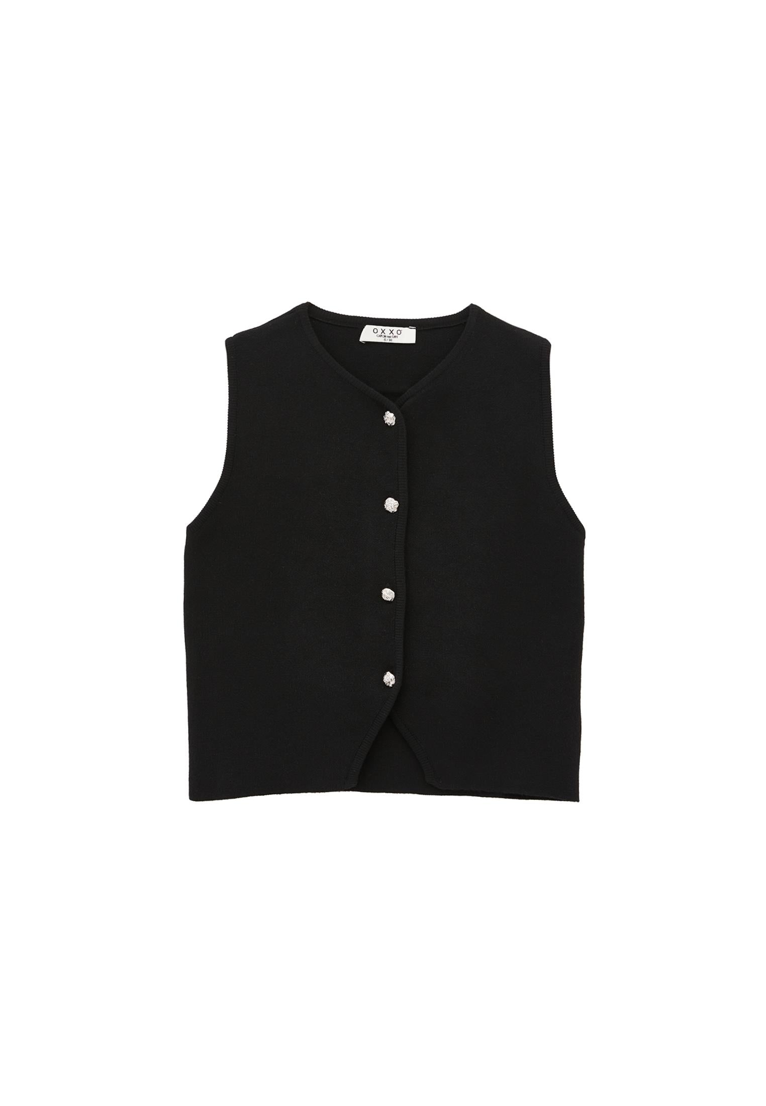 Button Collared Vest - BLACK