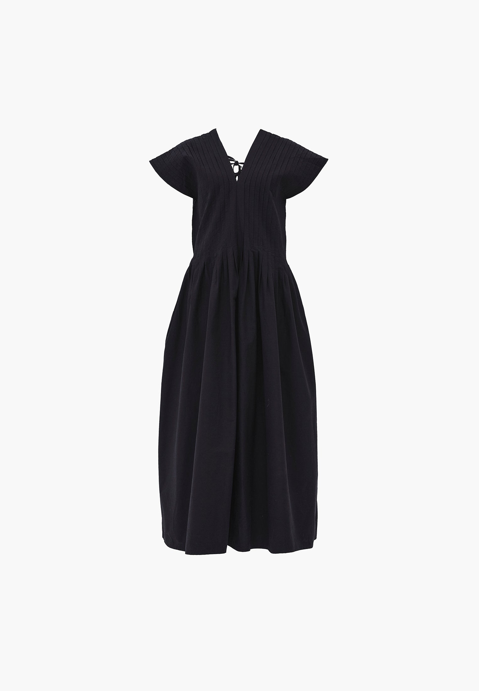 Long flared v-neck dress - BLACK