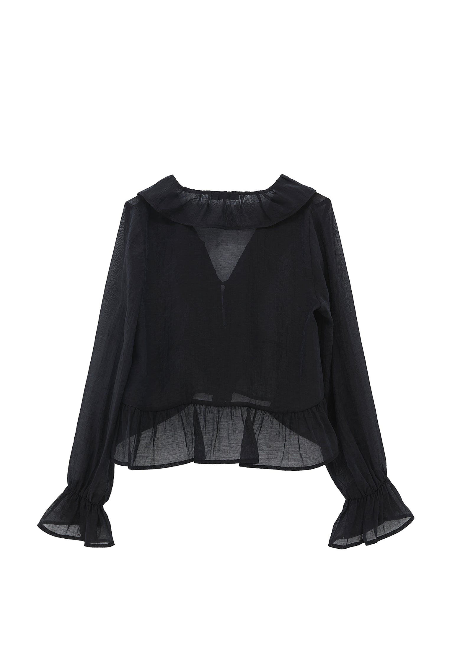 Long sleeve ruffled blouse - BLACK