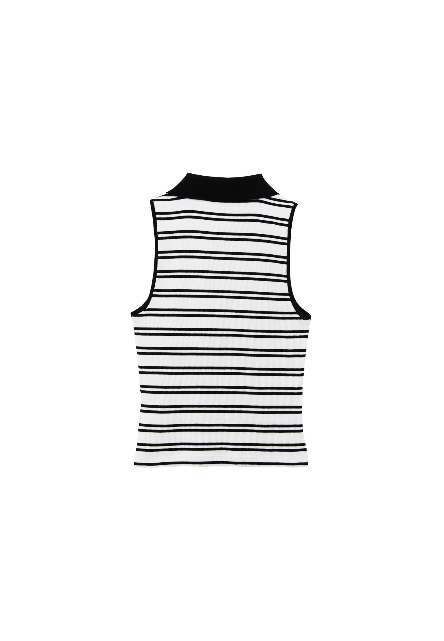 Polo Collar Tank Top - WHITE/BLACK