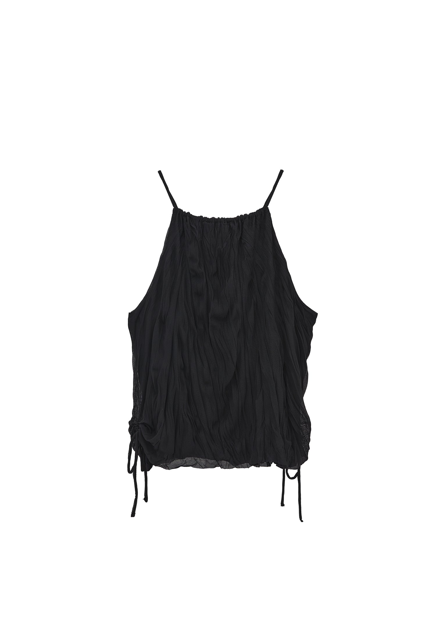 Halter neck wrinkled look blouse - BLACK
