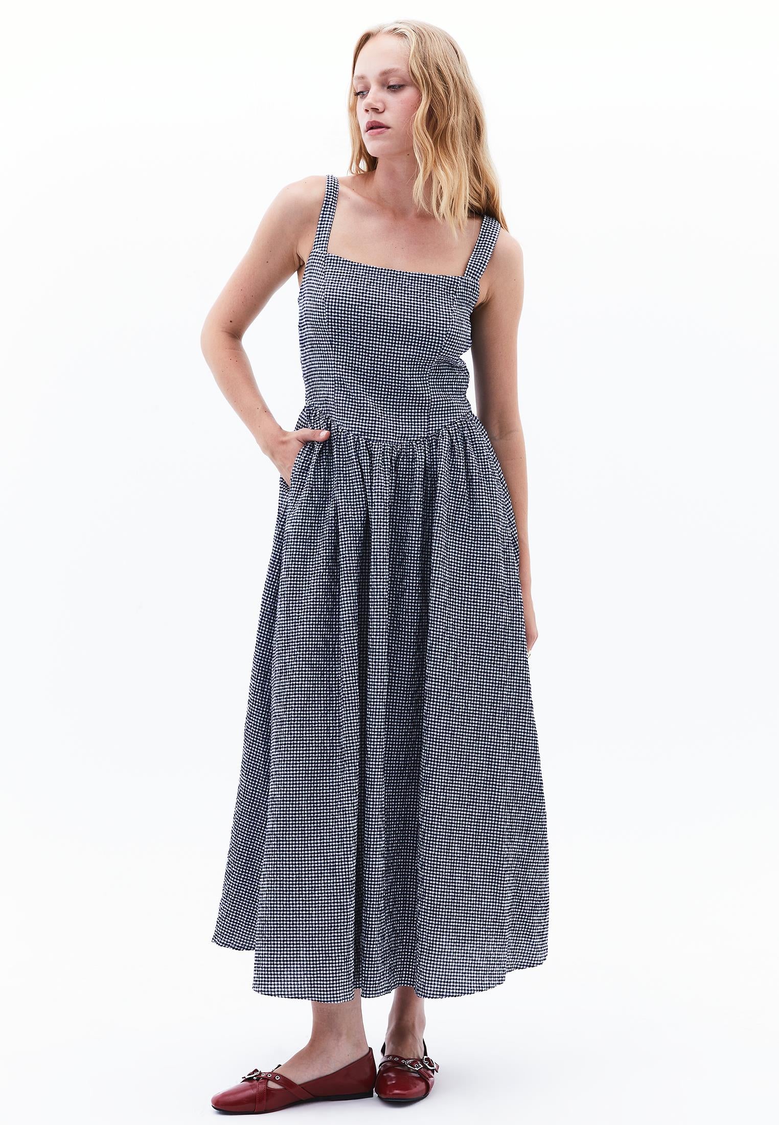 Square Neck Dress - BLUE VICHY COMB