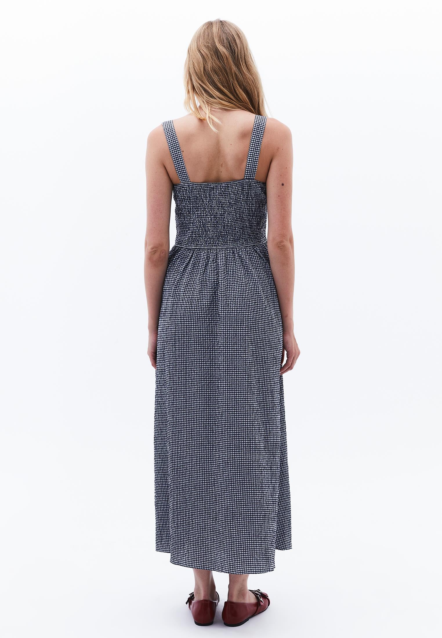 Square Neck Dress - BLUE VICHY COMB