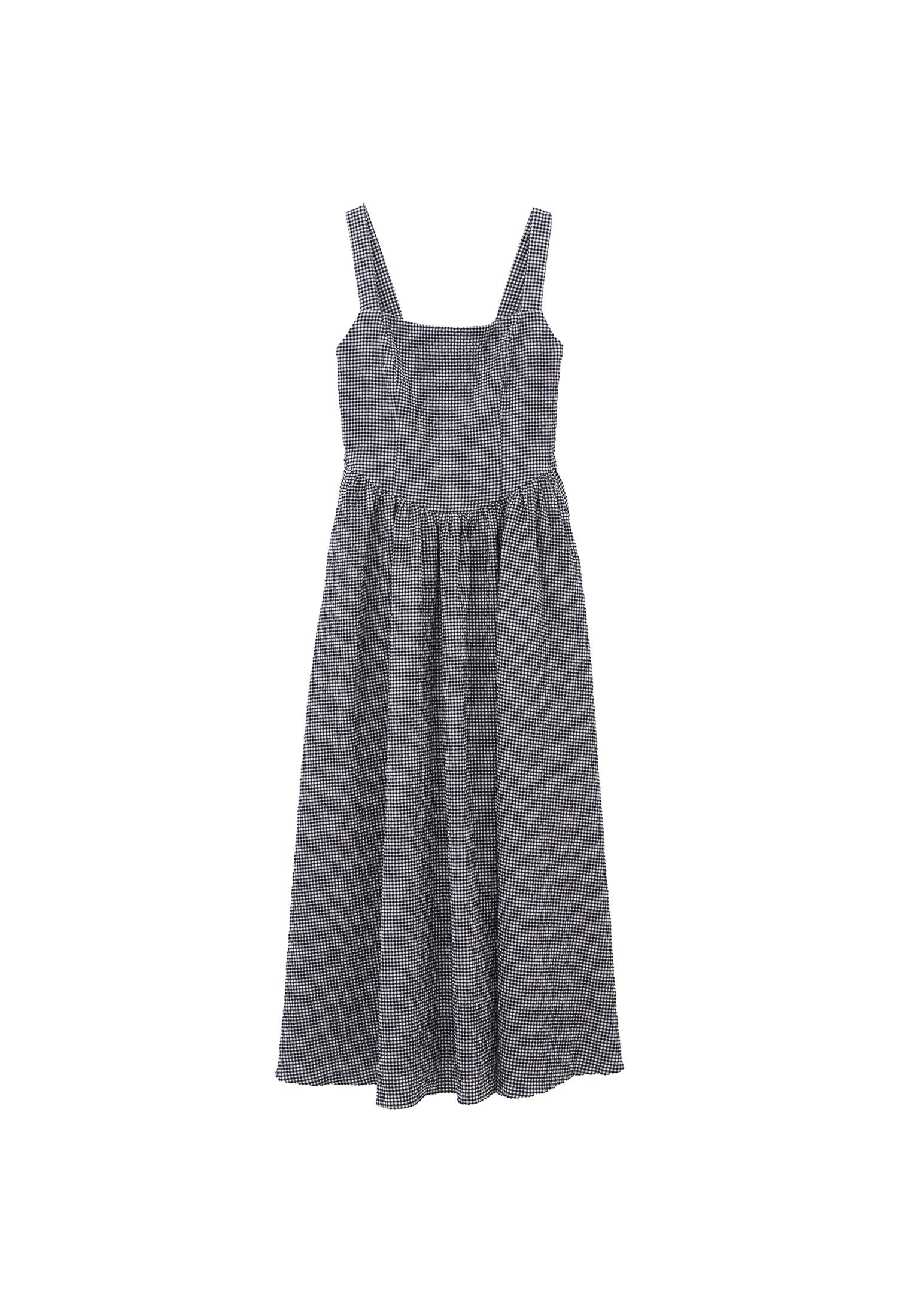 Square Neck Dress - BLUE VICHY COMB