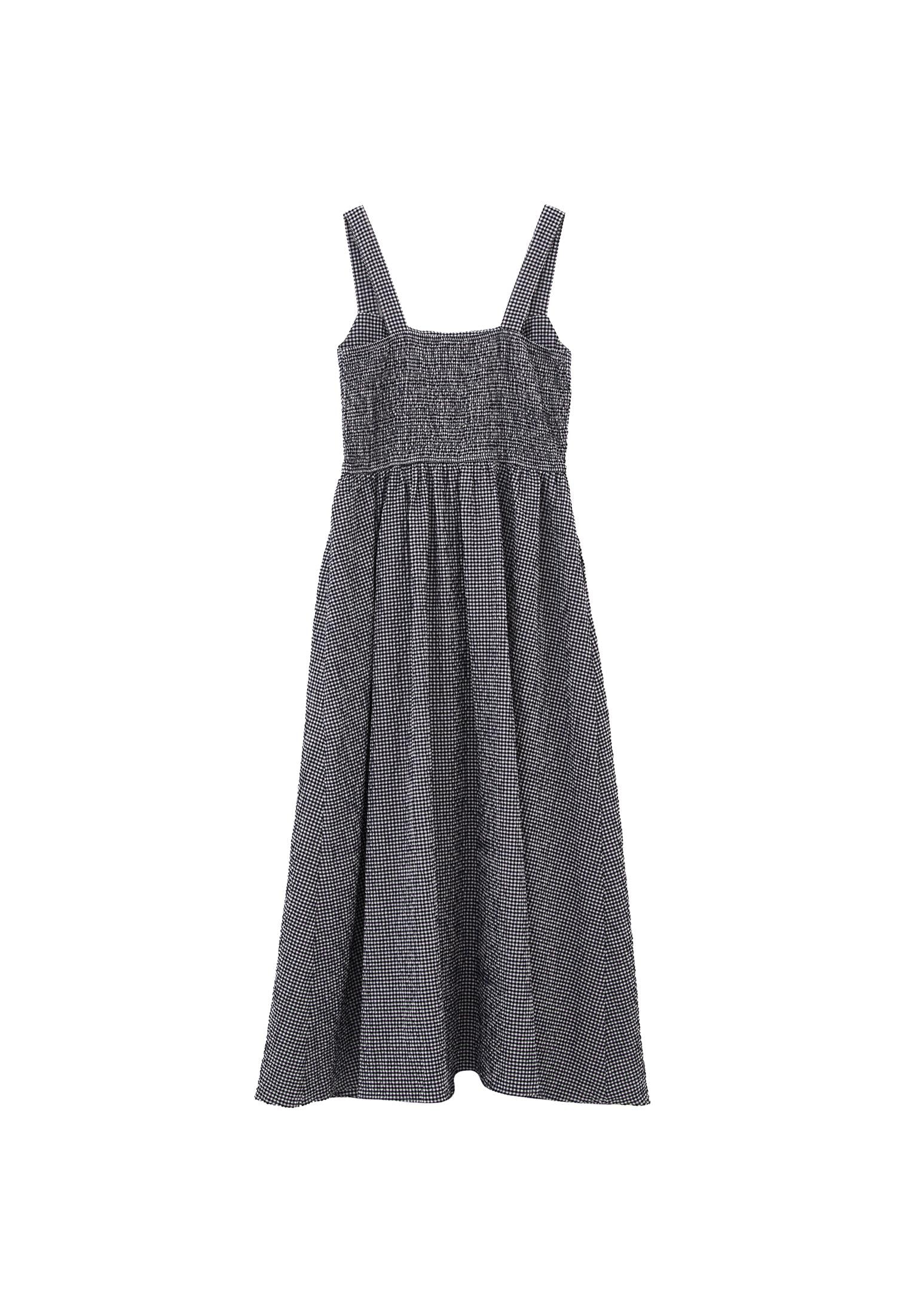 Square Neck Dress - BLUE VICHY COMB