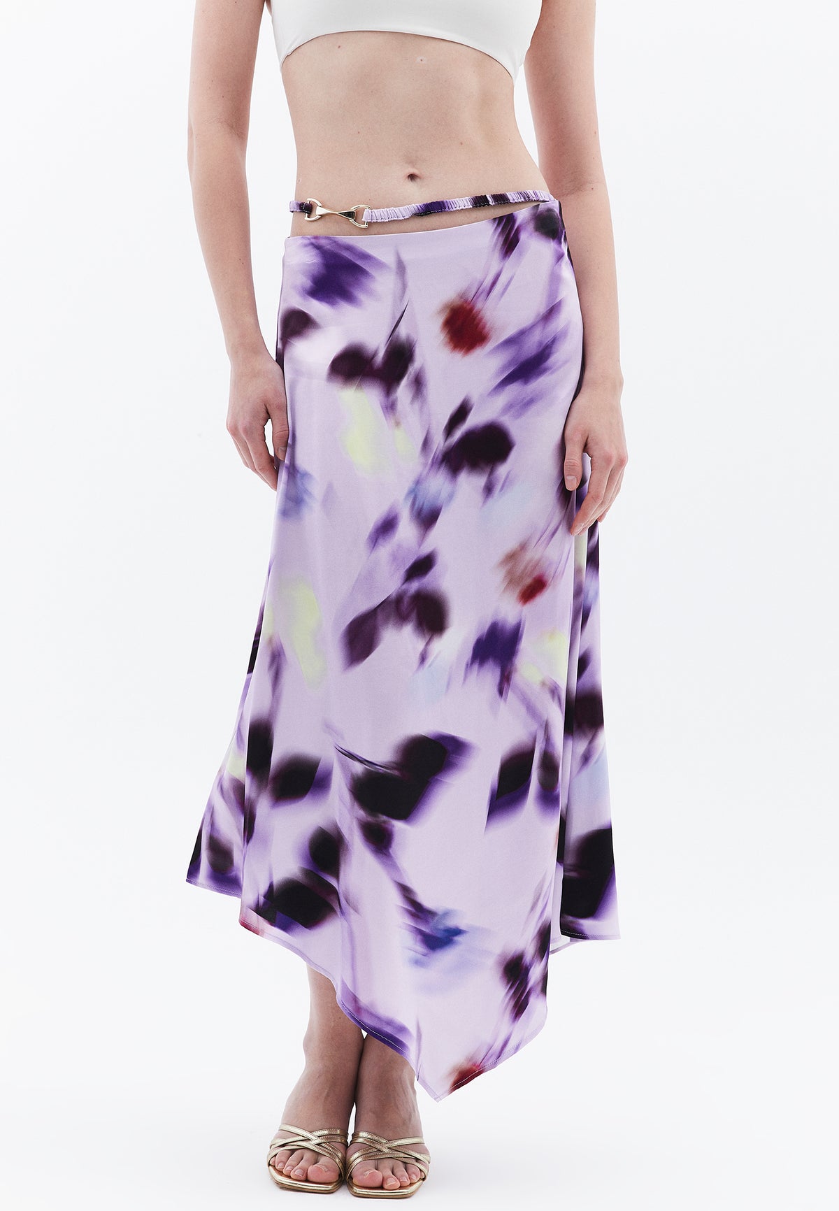 High Waist Long Skirt With Asymmetric Buckle Detail - BLUR COMB