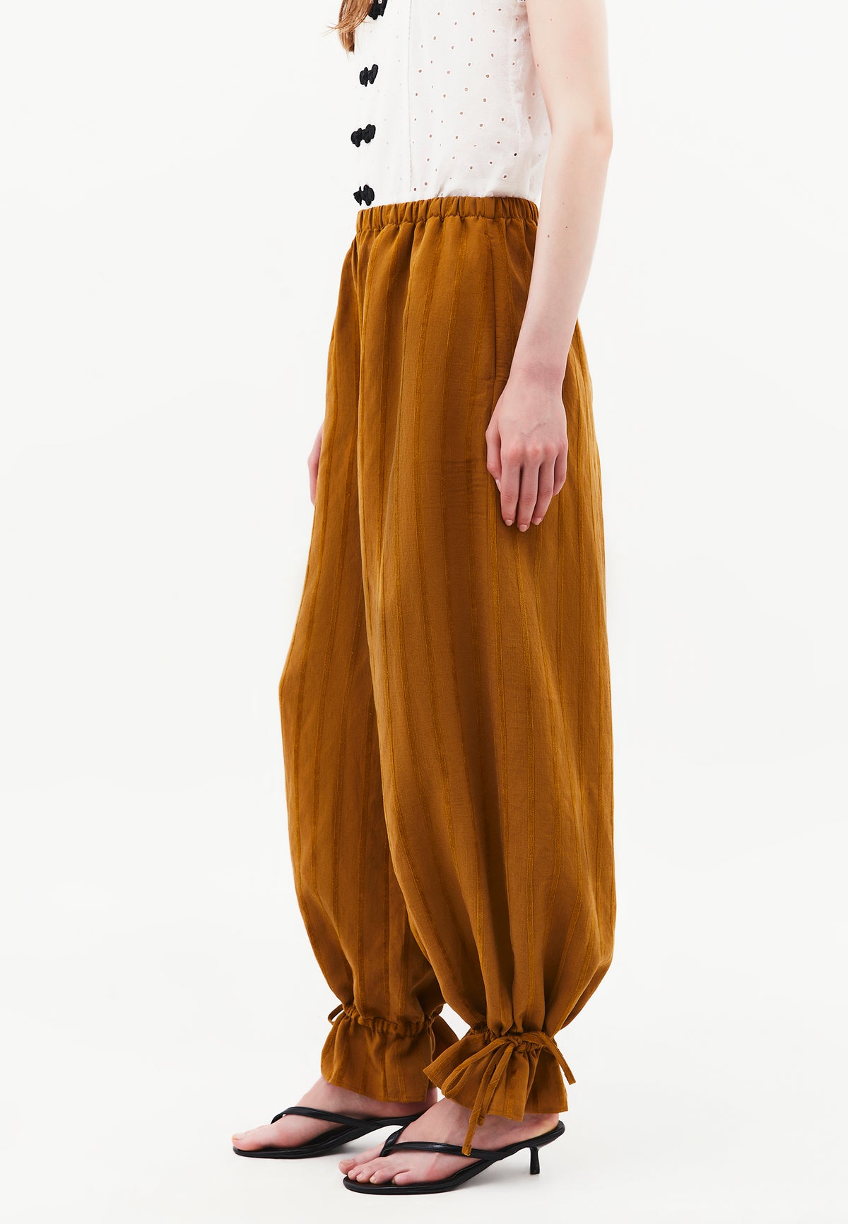 Tie-Waist High Rise Jogger Pants - BRONZE BROWN
