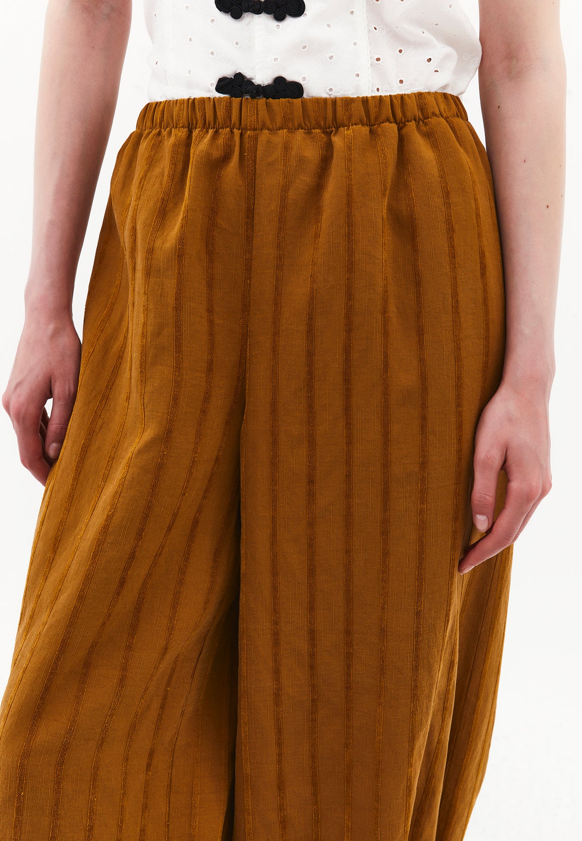 Tie-Waist High Rise Jogger Pants - BRONZE BROWN