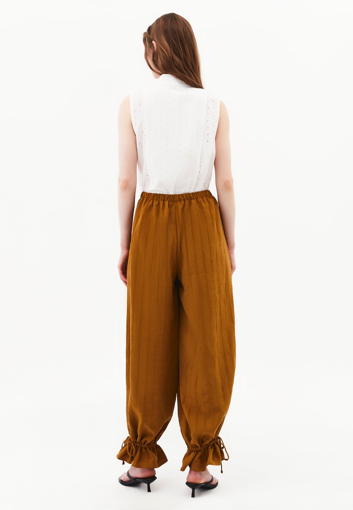 Tie-Waist High Rise Jogger Pants - BRONZE BROWN