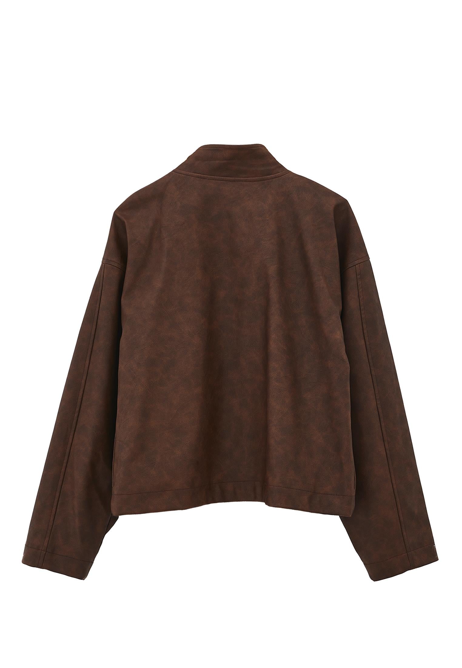 Shawl Collar Leather Jacket - BRUNETTE