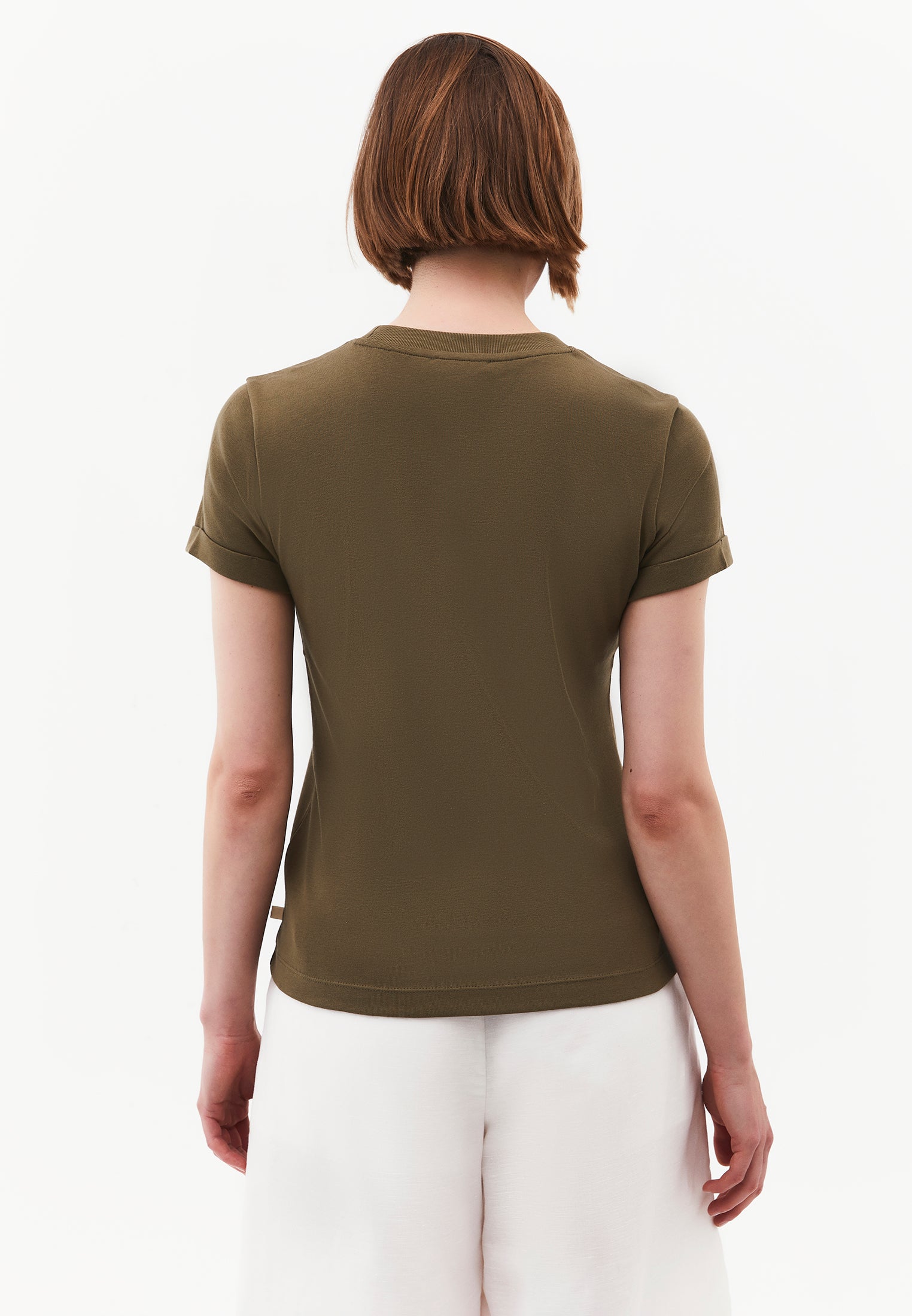 Women's Crew Neck Short Sleeve T-Shirt - BURNT OLIVEE