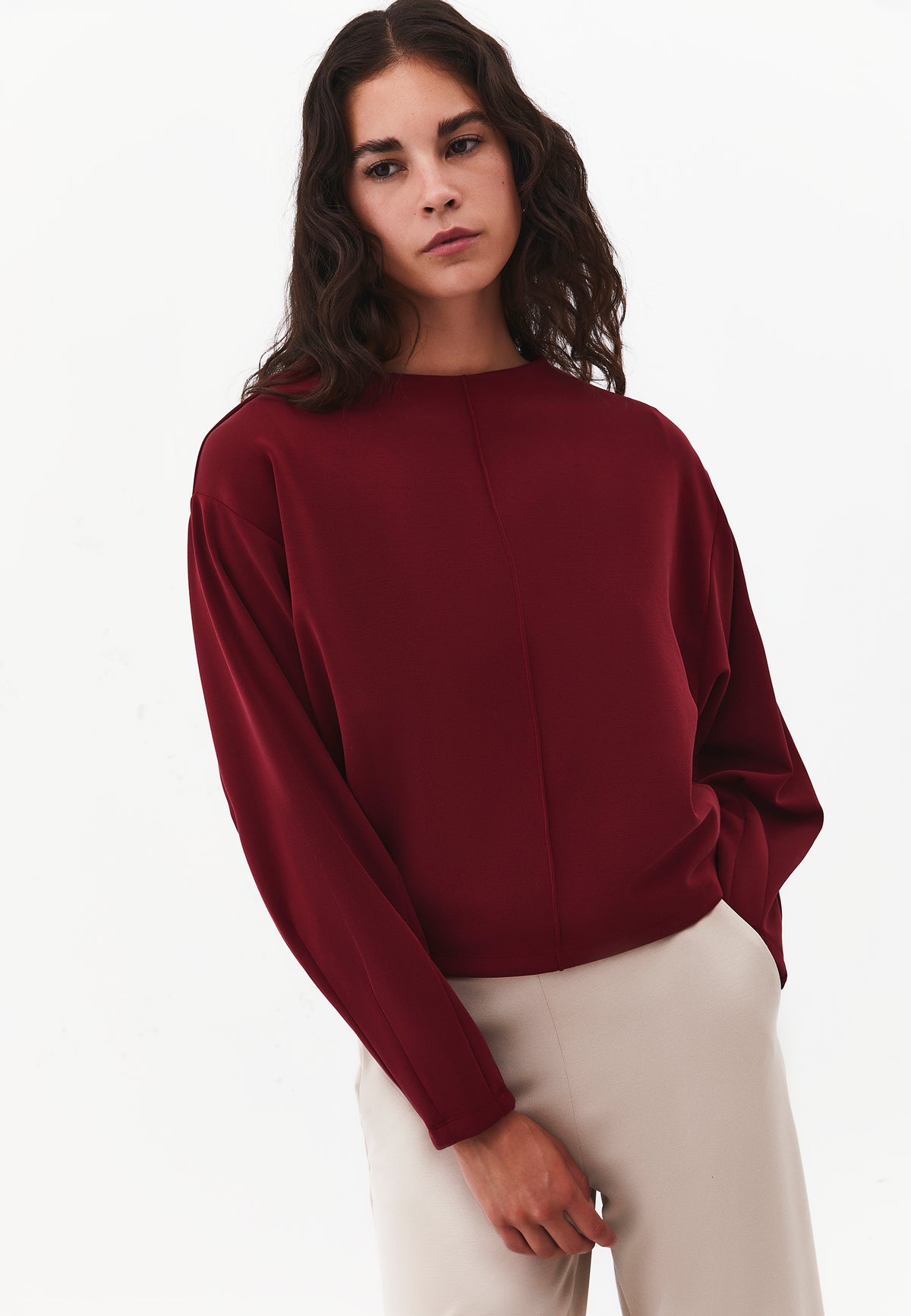 High Neck Long Sleeve Sweatshirt - CABERNET