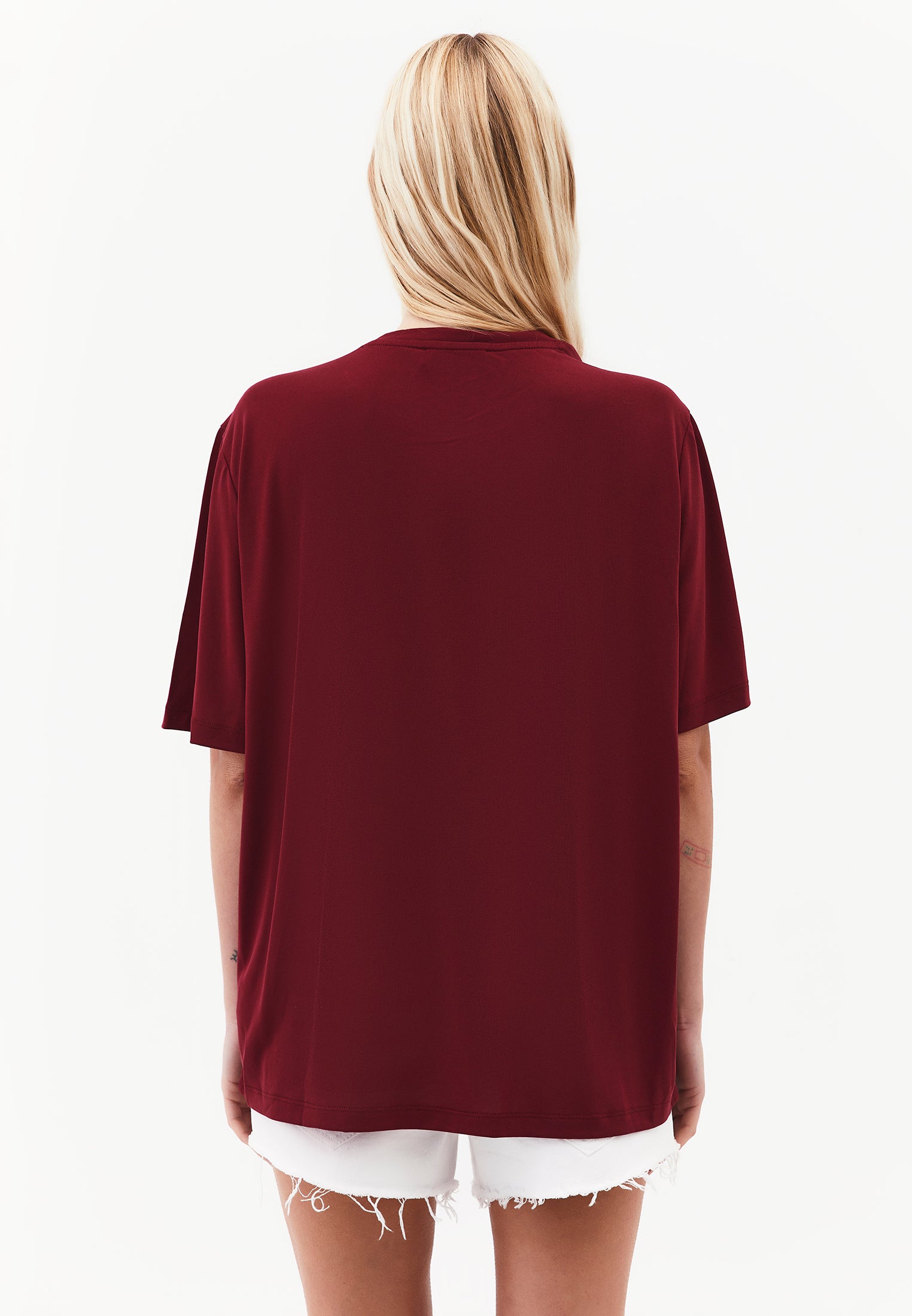 Crew Neck Oversize Tunic T-Shirt - CABERNET