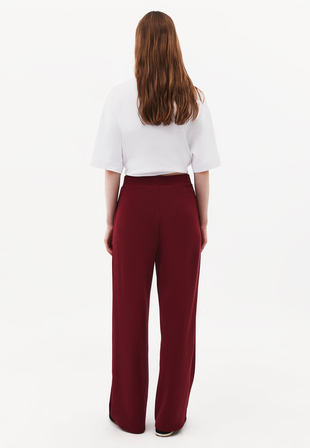 Women High Waist Straight Leg Pocket Detail Pants - CABERNET