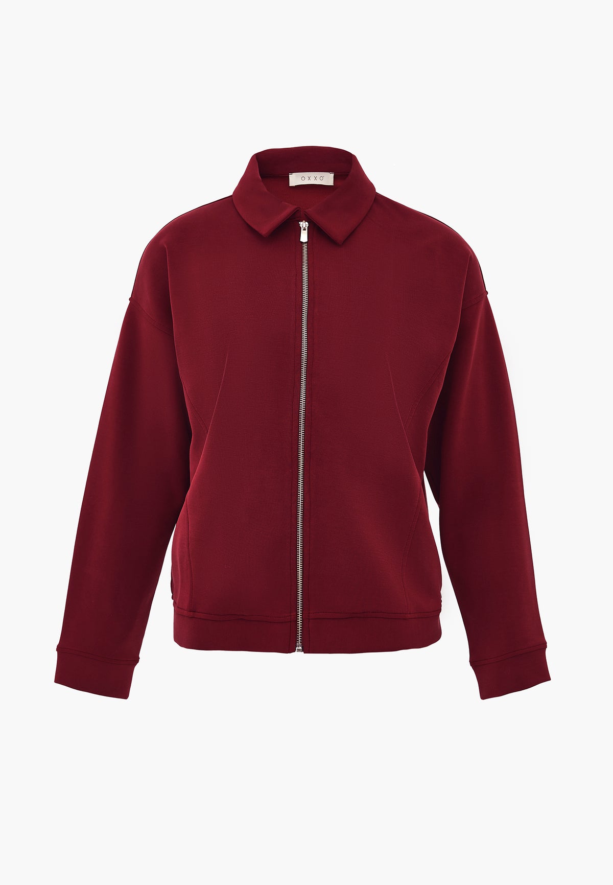 Zip Detail Polo Collar Sweatshirt - CABERNET
