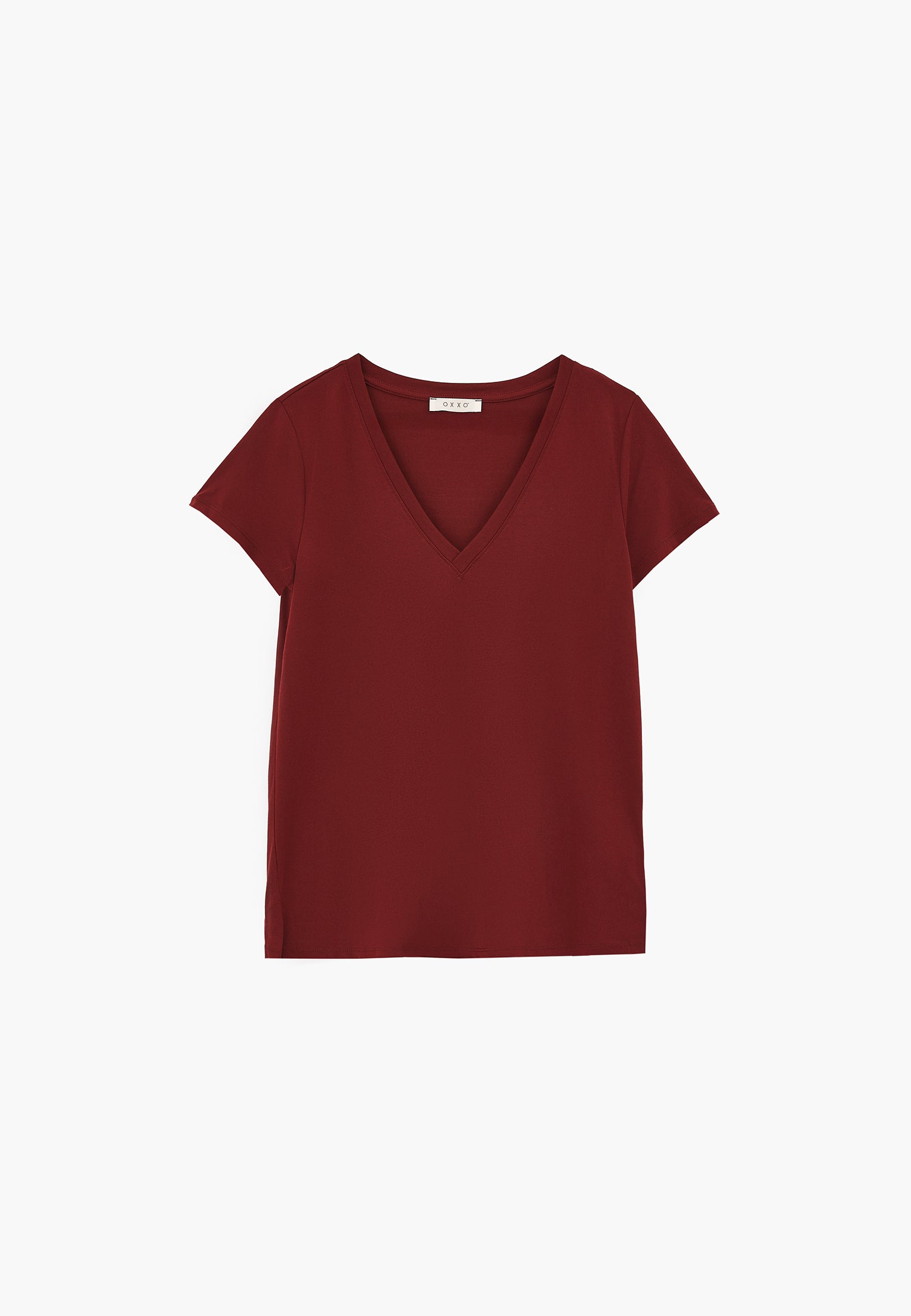 Short Sleeve V Neck T-Shirt - CABERNET