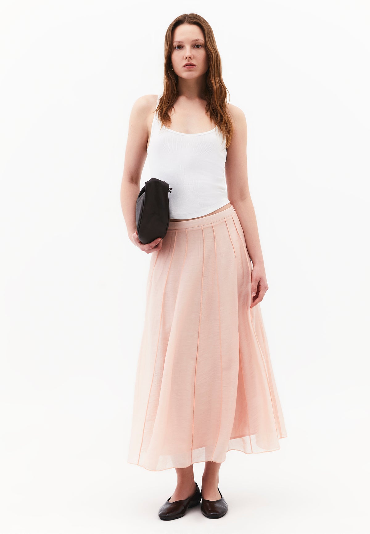 High Waist Flared Midi Skirt - CAMEO ROSE