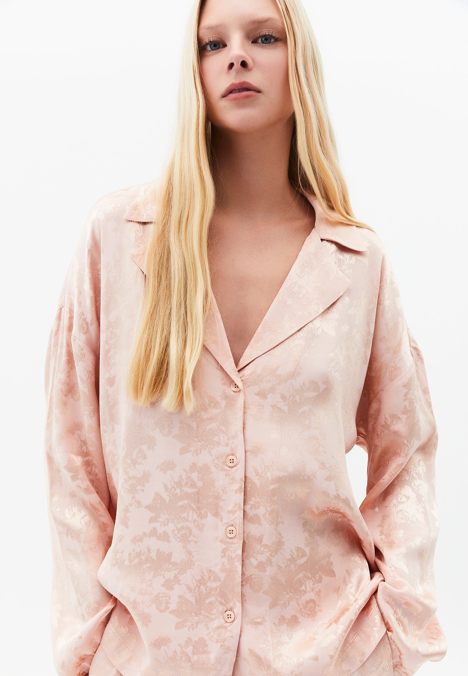Long Sleeve Oversize Shirt With Button Details - CAMEO ROSE